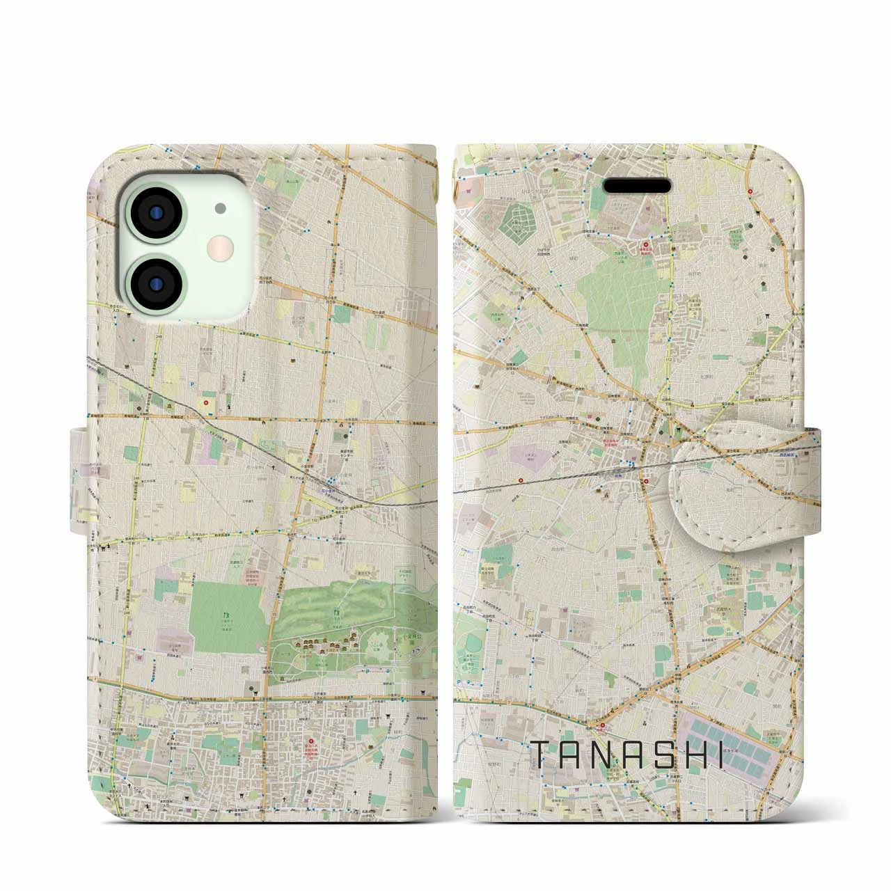 【田無(東京都)】地図柄iPhoneケース(手帳タイプ)ナチュラル・iPhone 12 mini 用