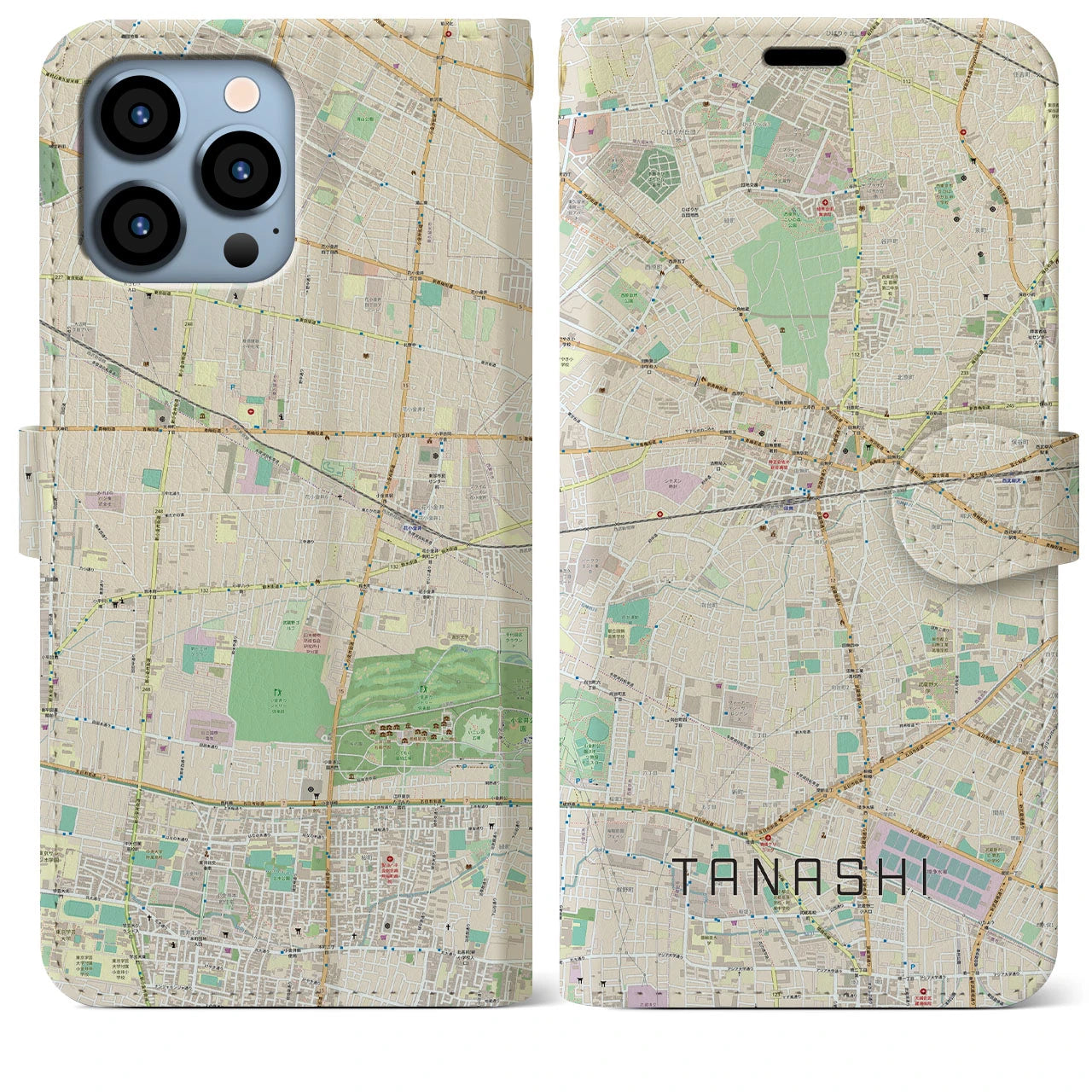 【田無(東京都)】地図柄iPhoneケース(手帳タイプ)ナチュラル・iPhone 13 Pro Max 用