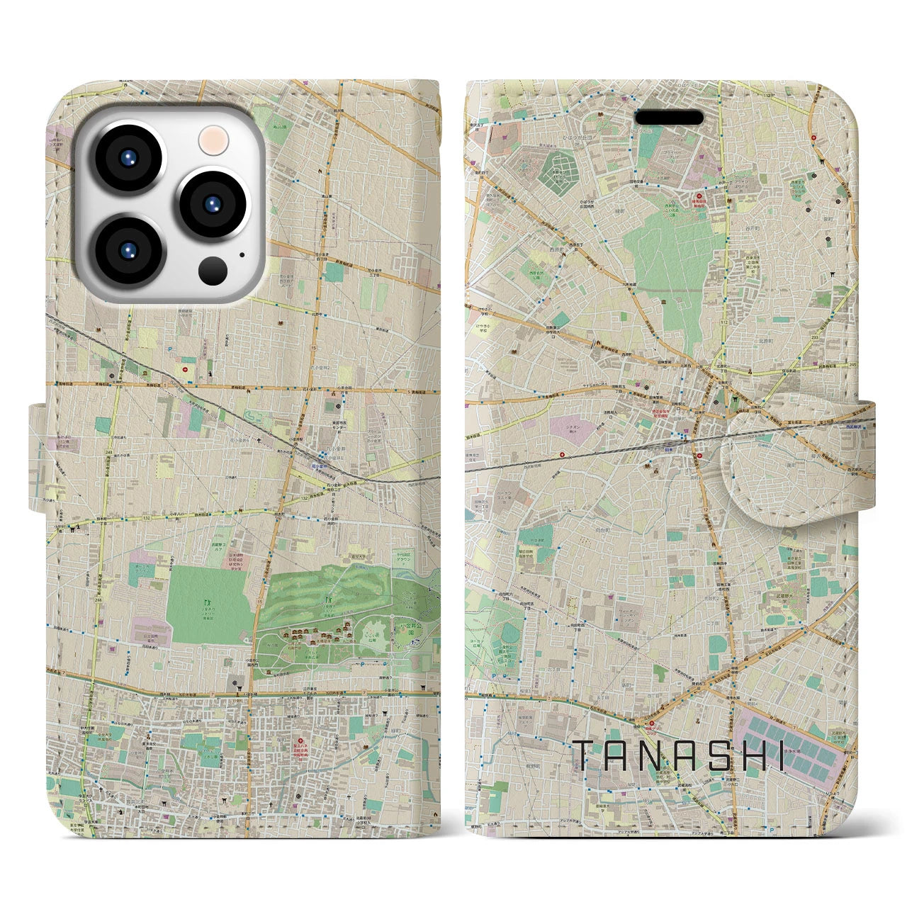 【田無(東京都)】地図柄iPhoneケース(手帳タイプ)ナチュラル・iPhone 13 Pro 用