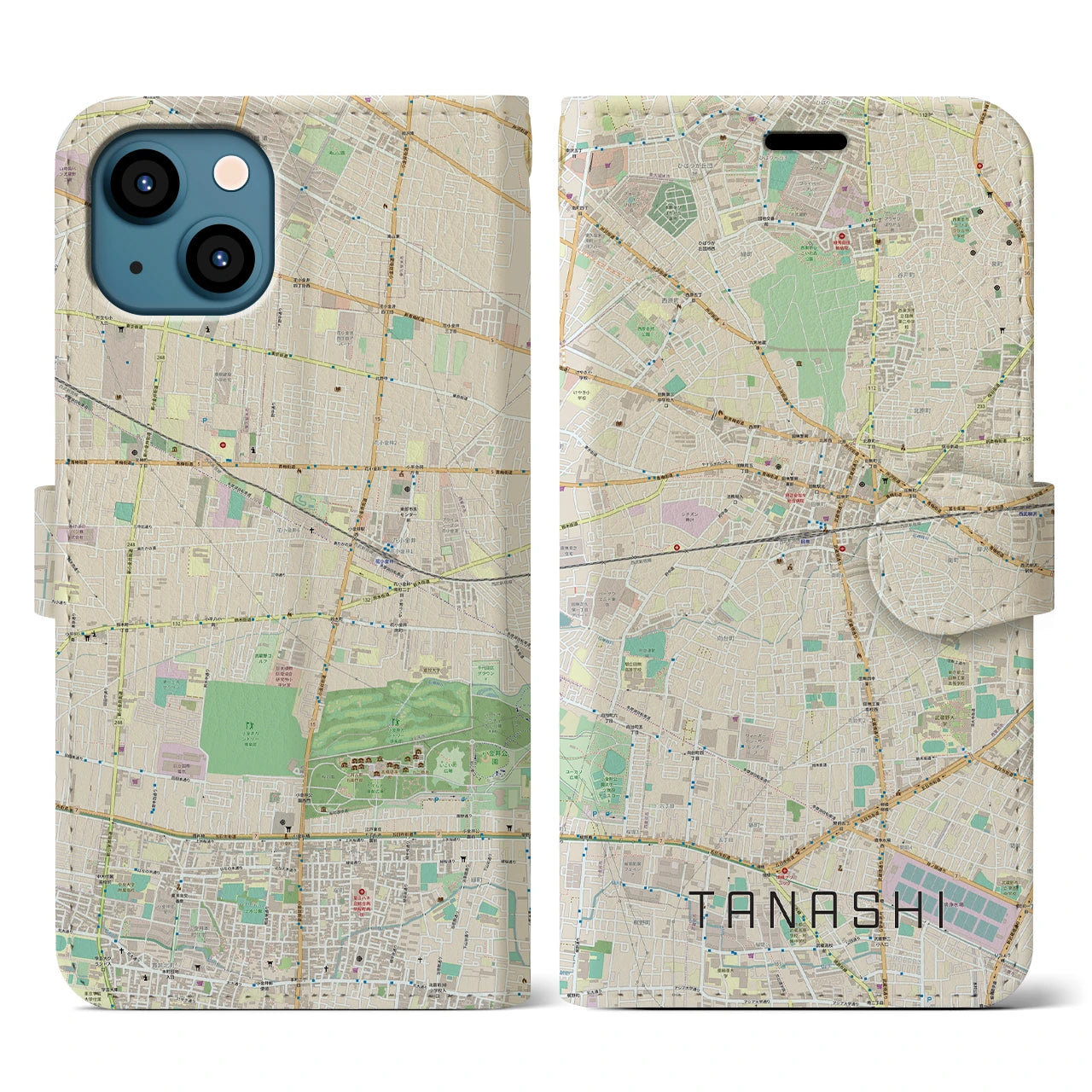 【田無(東京都)】地図柄iPhoneケース(手帳タイプ)ナチュラル・iPhone 13 用