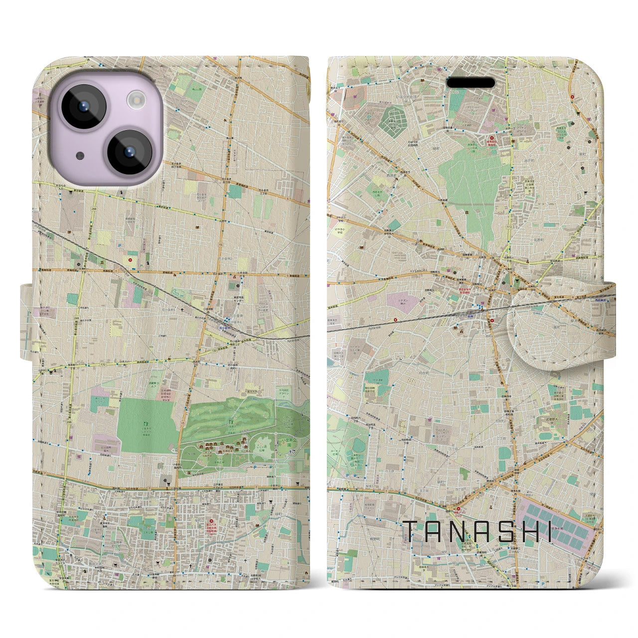 【田無(東京都)】地図柄iPhoneケース(手帳タイプ)ナチュラル・iPhone 14 用