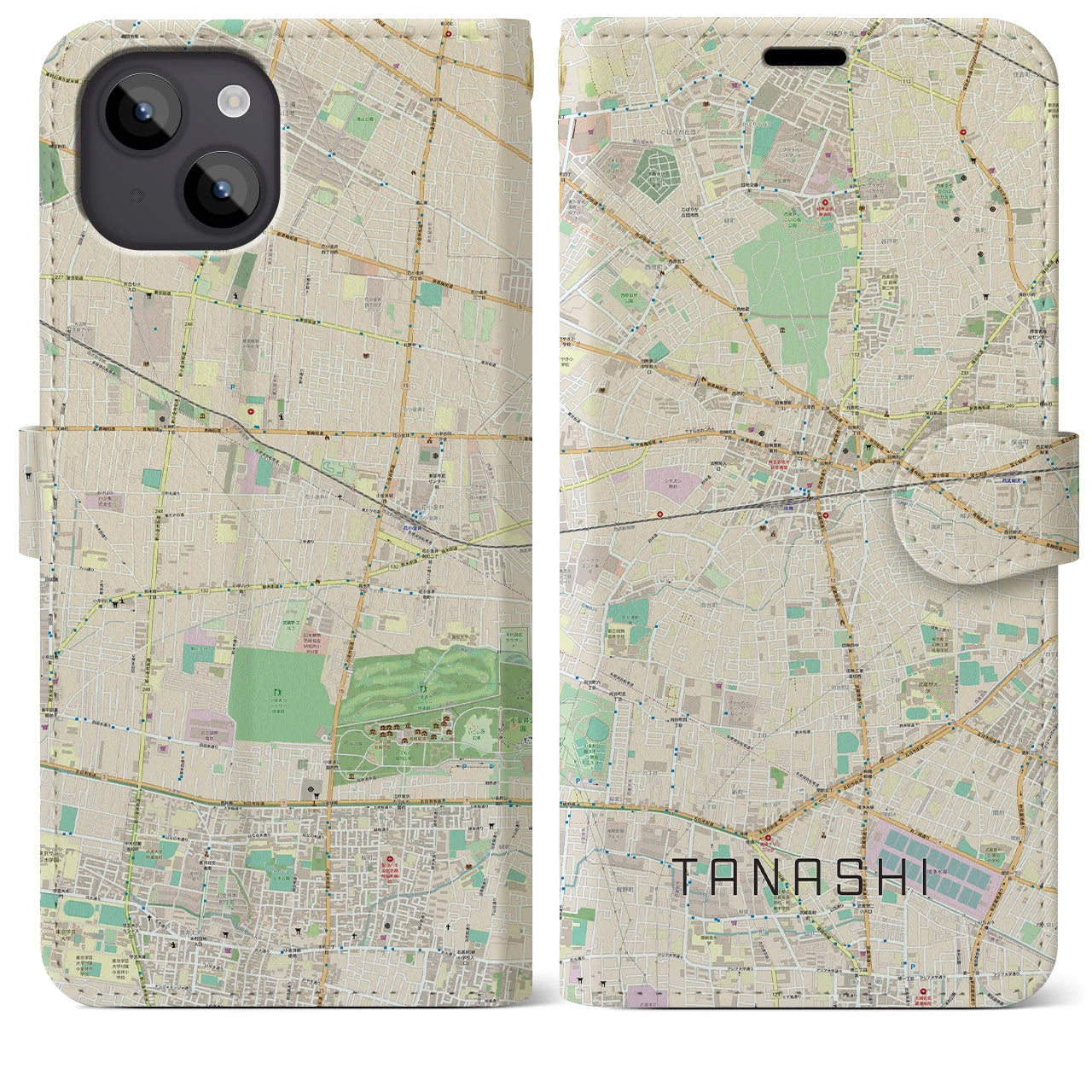 【田無(東京都)】地図柄iPhoneケース(手帳タイプ)ナチュラル・iPhone 14 Plus 用