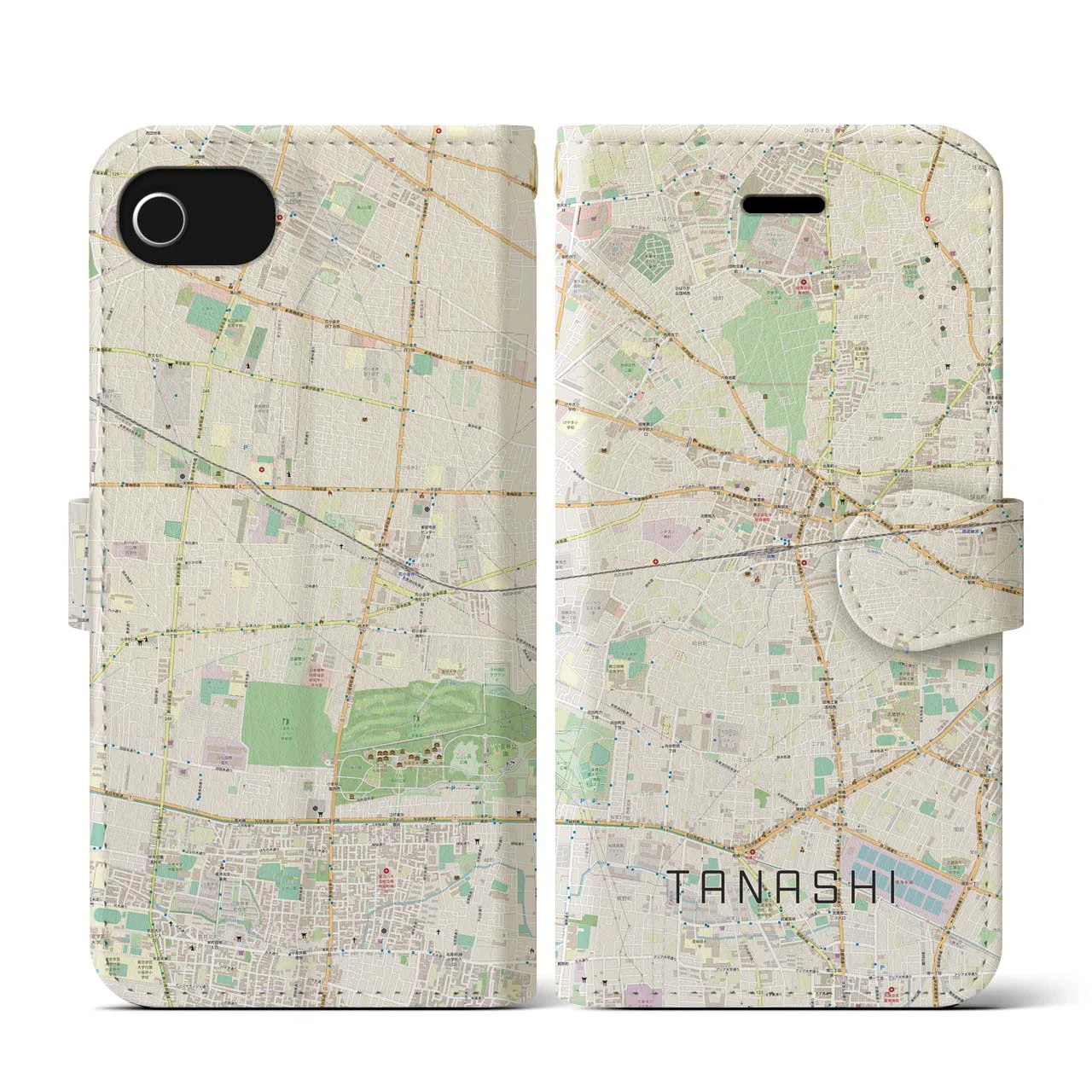【田無(東京都)】地図柄iPhoneケース(手帳タイプ)ナチュラル・iPhone SE(第3 / 第2世代) / 8 / 7 / 6s / 6 用