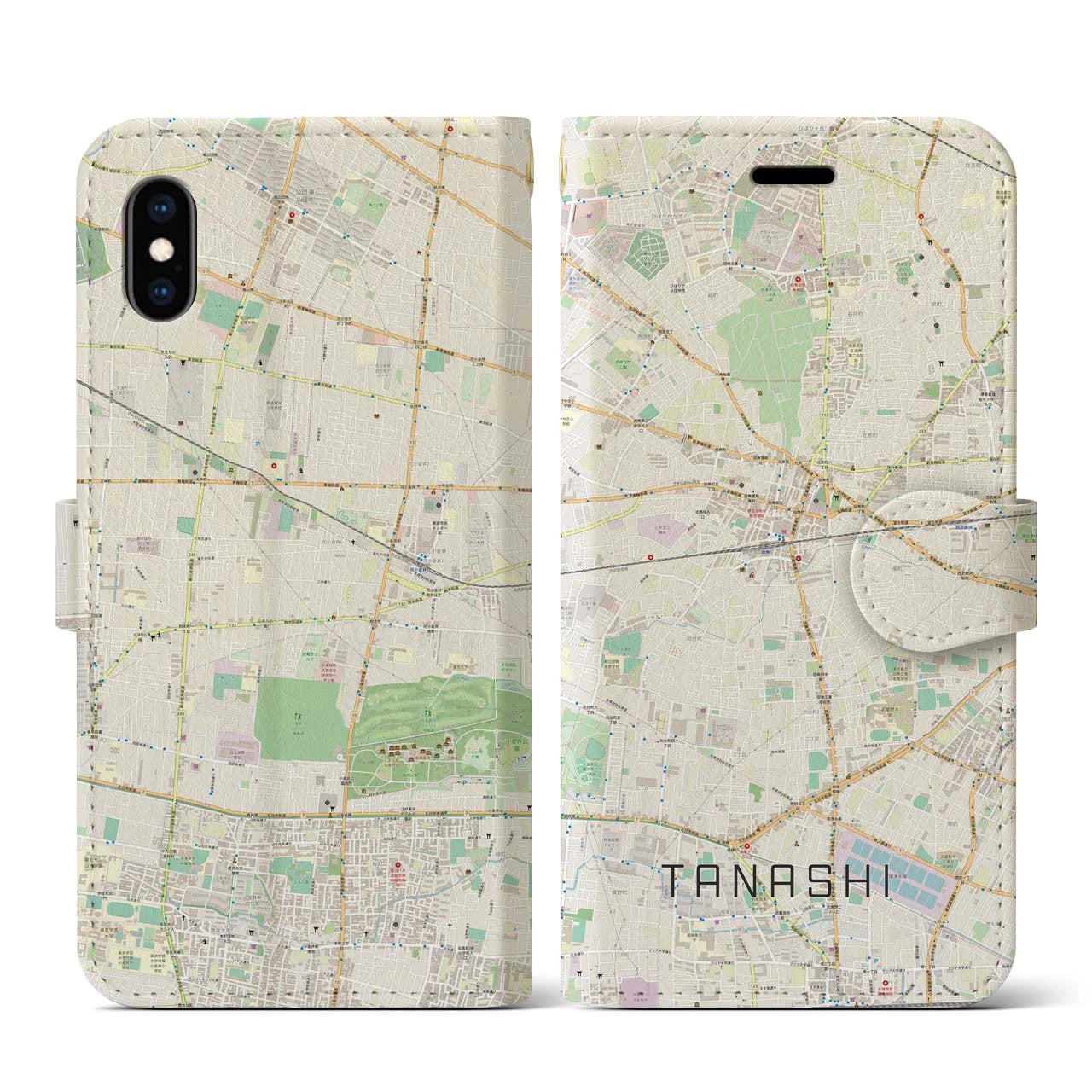 【田無(東京都)】地図柄iPhoneケース(手帳タイプ)ナチュラル・iPhone XS / X 用