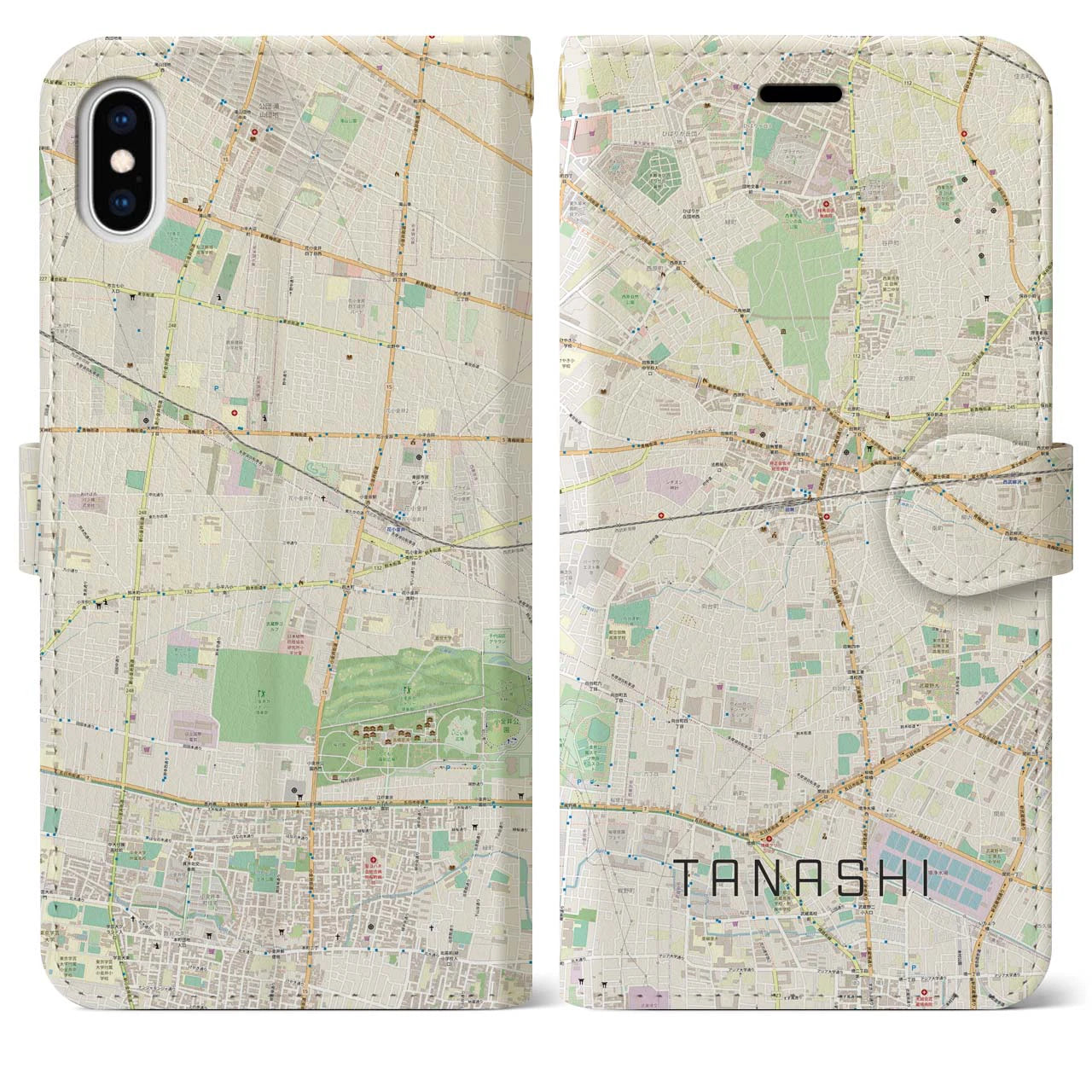 【田無(東京都)】地図柄iPhoneケース(手帳タイプ)ナチュラル・iPhone XS Max 用
