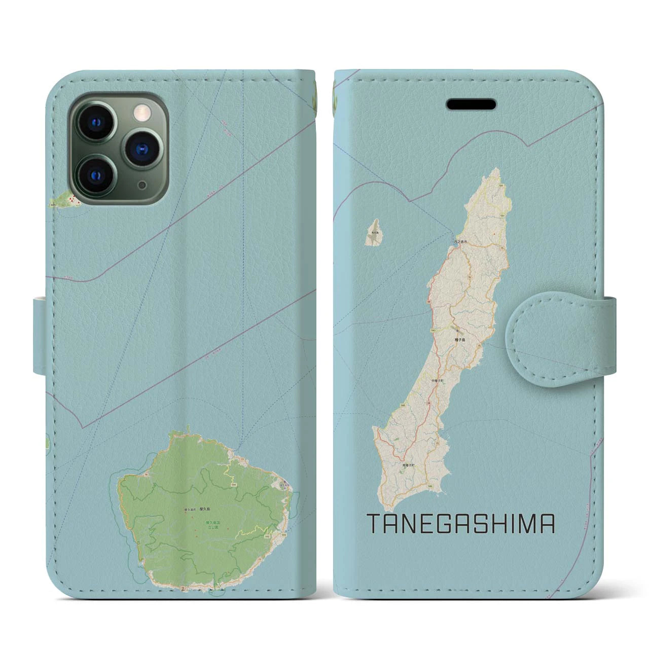 【種子島(鹿児島県)】地図柄iPhoneケース(手帳タイプ)ナチュラル・iPhone 11 Pro 用