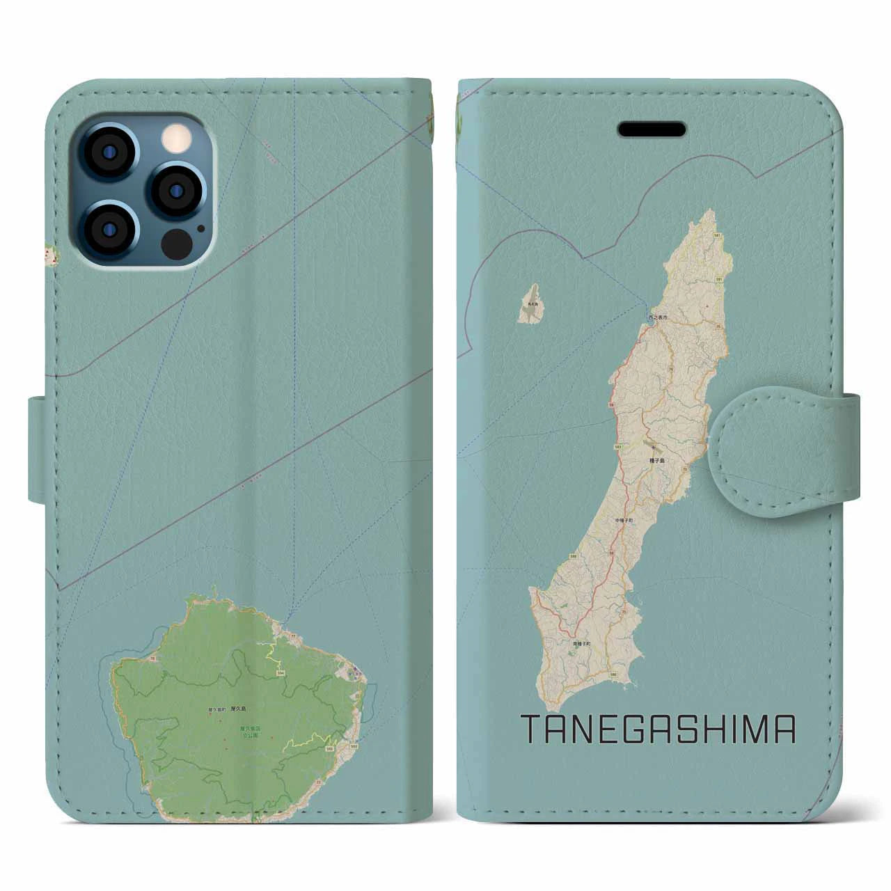 【種子島(鹿児島県)】地図柄iPhoneケース(手帳タイプ)ナチュラル・iPhone 12 / 12 Pro 用