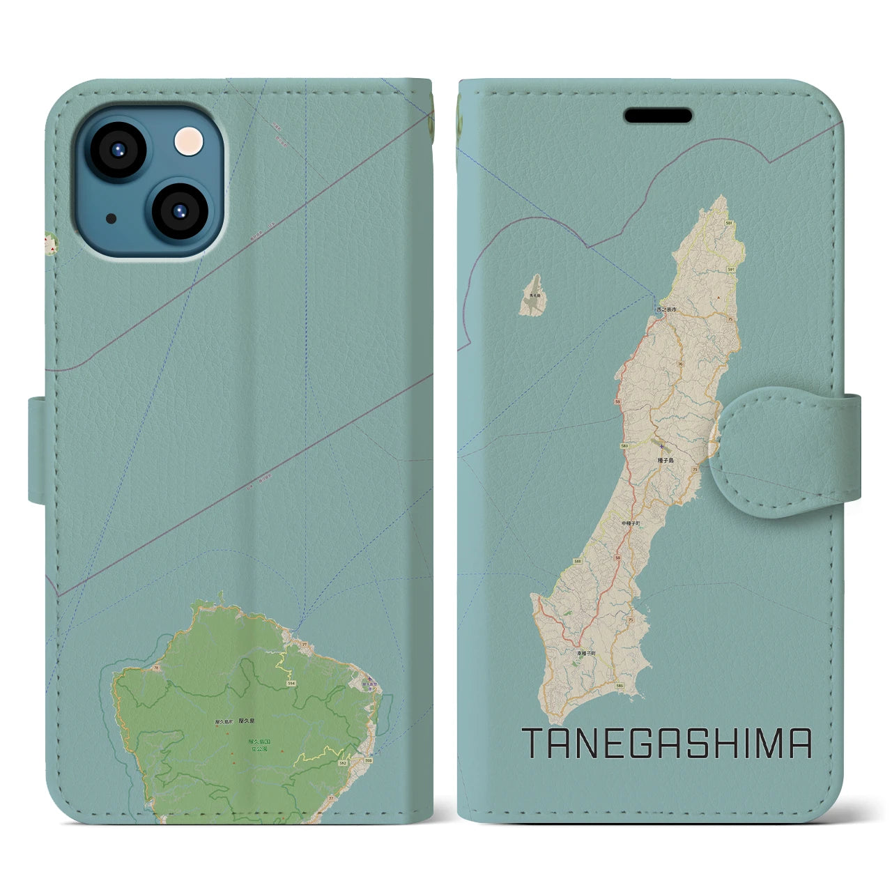 【種子島(鹿児島県)】地図柄iPhoneケース(手帳タイプ)ナチュラル・iPhone 13 用