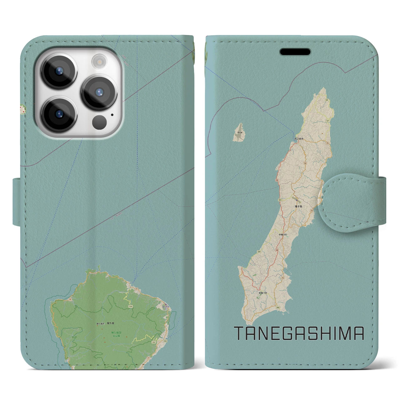 【種子島(鹿児島県)】地図柄iPhoneケース(手帳タイプ)ナチュラル・iPhone 14 Pro 用