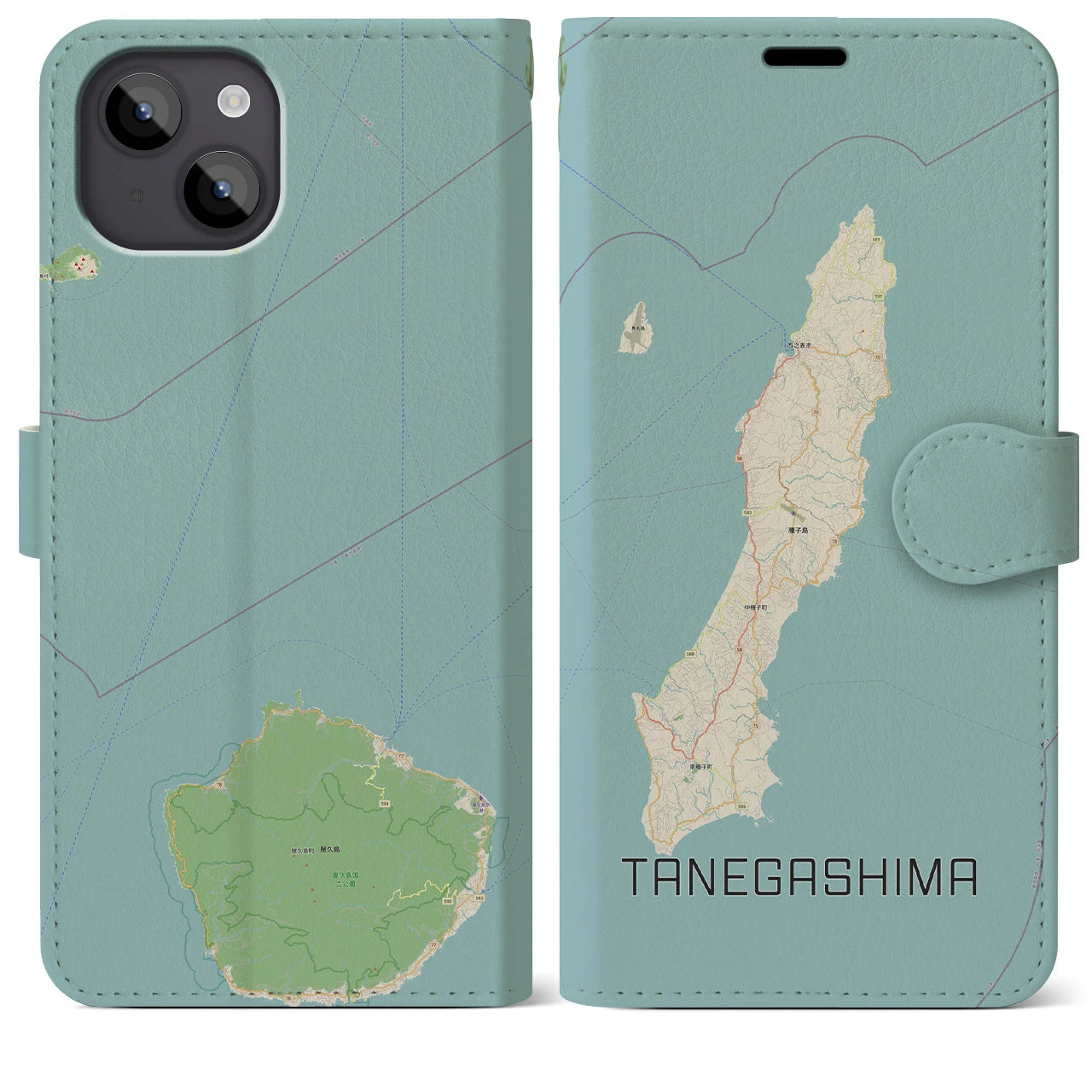 【種子島(鹿児島県)】地図柄iPhoneケース(手帳タイプ)ナチュラル・iPhone 14 Plus 用