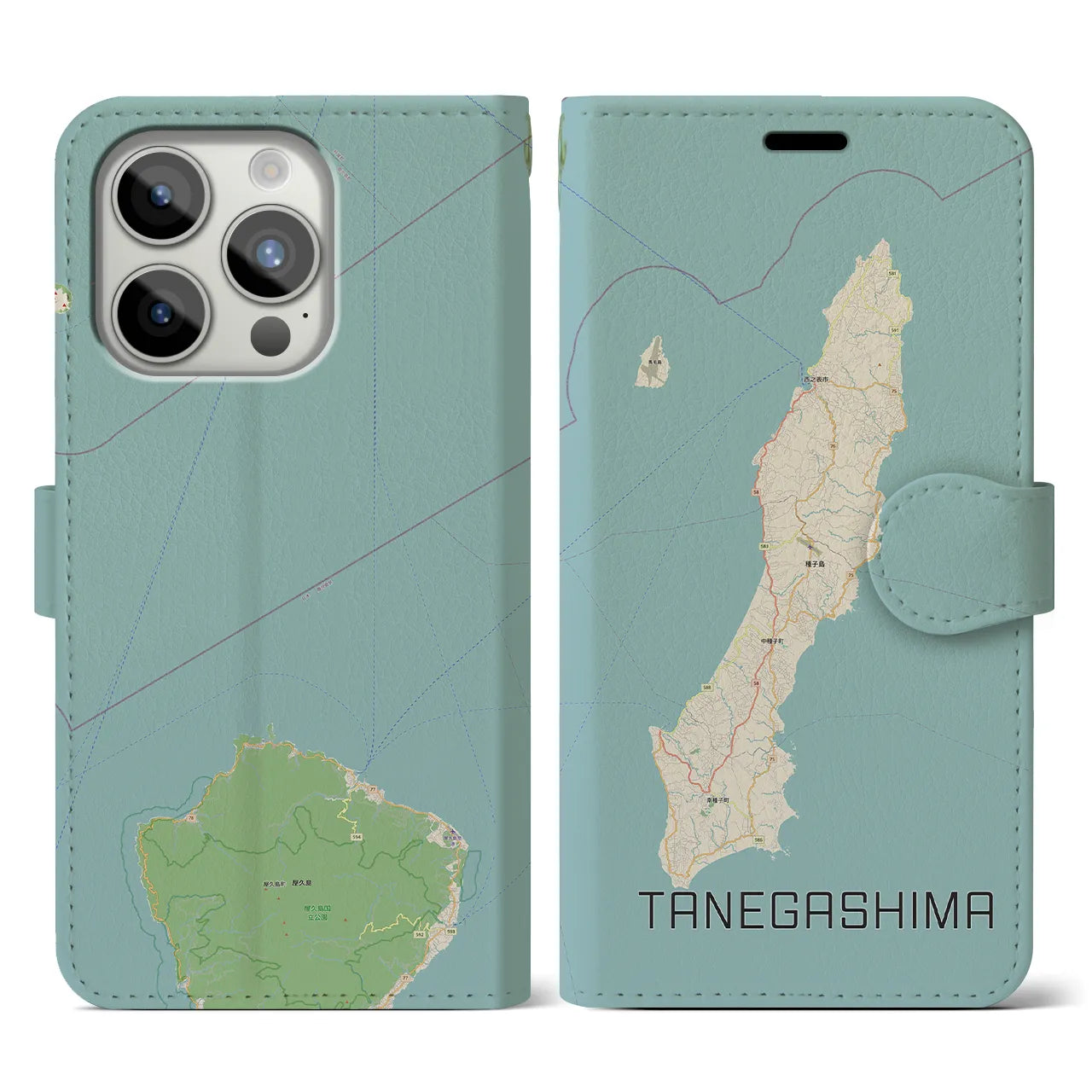 【種子島(鹿児島県)】地図柄iPhoneケース(手帳タイプ)ナチュラル・iPhone 15 Pro 用