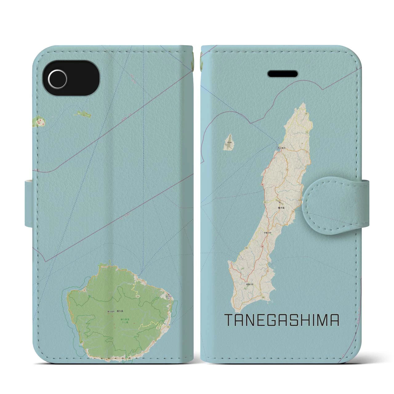 【種子島(鹿児島県)】地図柄iPhoneケース(手帳タイプ)ナチュラル・iPhone SE(第3 / 第2世代) / 8 / 7 / 6s / 6 用