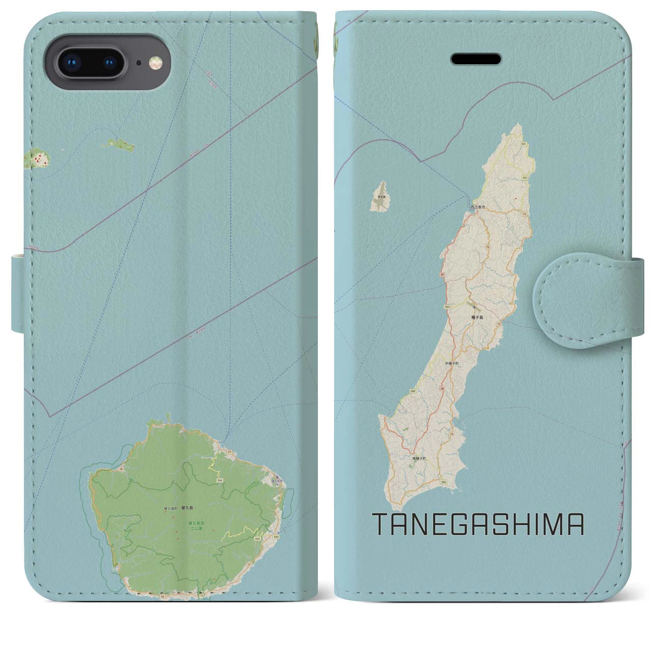 【種子島(鹿児島県)】地図柄iPhoneケース(手帳タイプ)ナチュラル・iPhone 8Plus /7Plus / 6sPlus / 6Plus 用