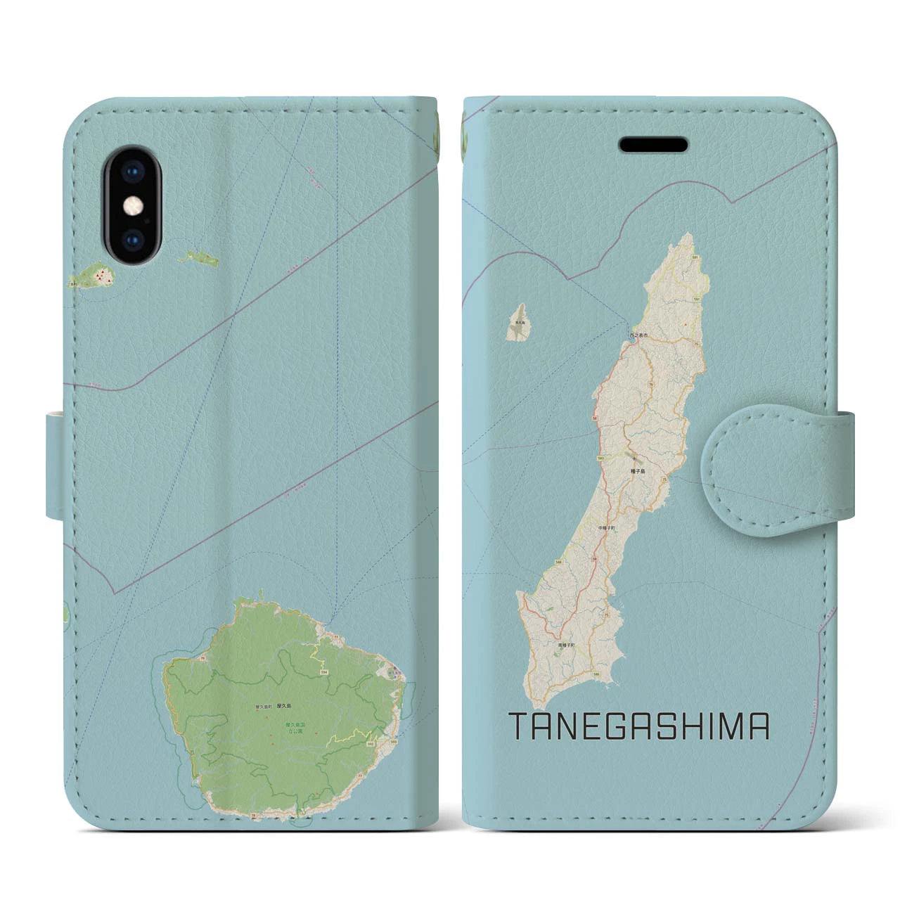 【種子島(鹿児島県)】地図柄iPhoneケース(手帳タイプ)ナチュラル・iPhone XS / X 用