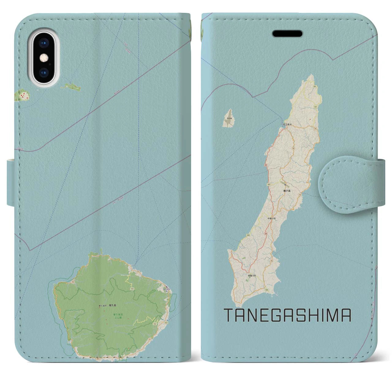 【種子島(鹿児島県)】地図柄iPhoneケース(手帳タイプ)ナチュラル・iPhone XS Max 用