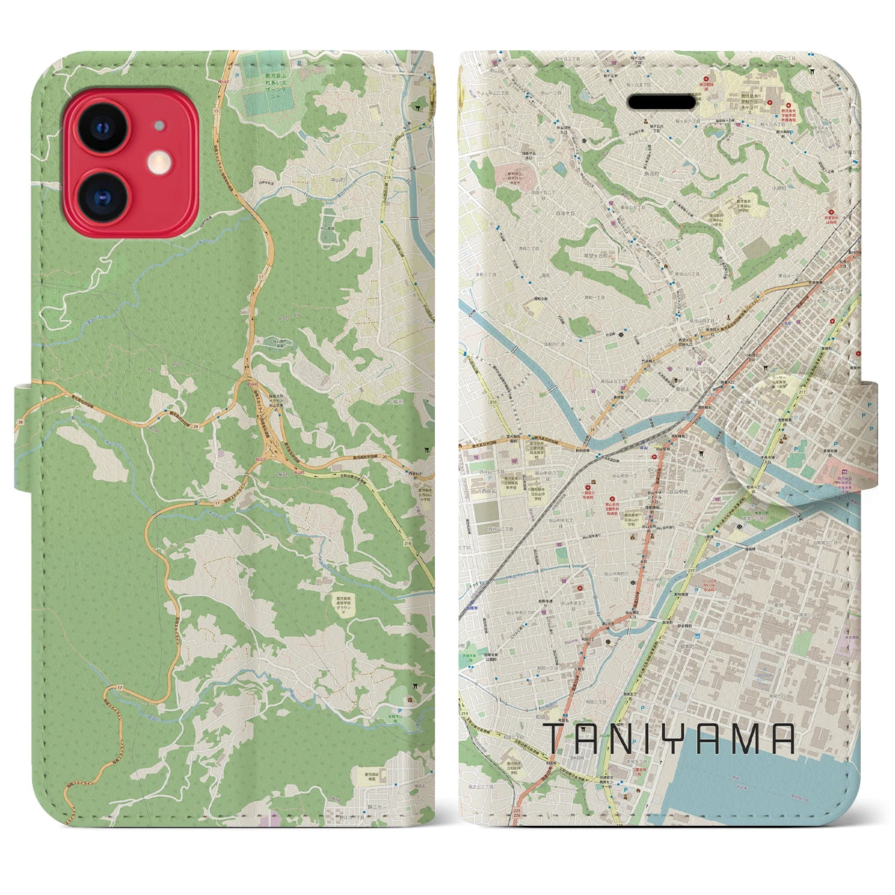 【谷山(鹿児島県)】地図柄iPhoneケース(手帳タイプ)ナチュラル・iPhone 11 用