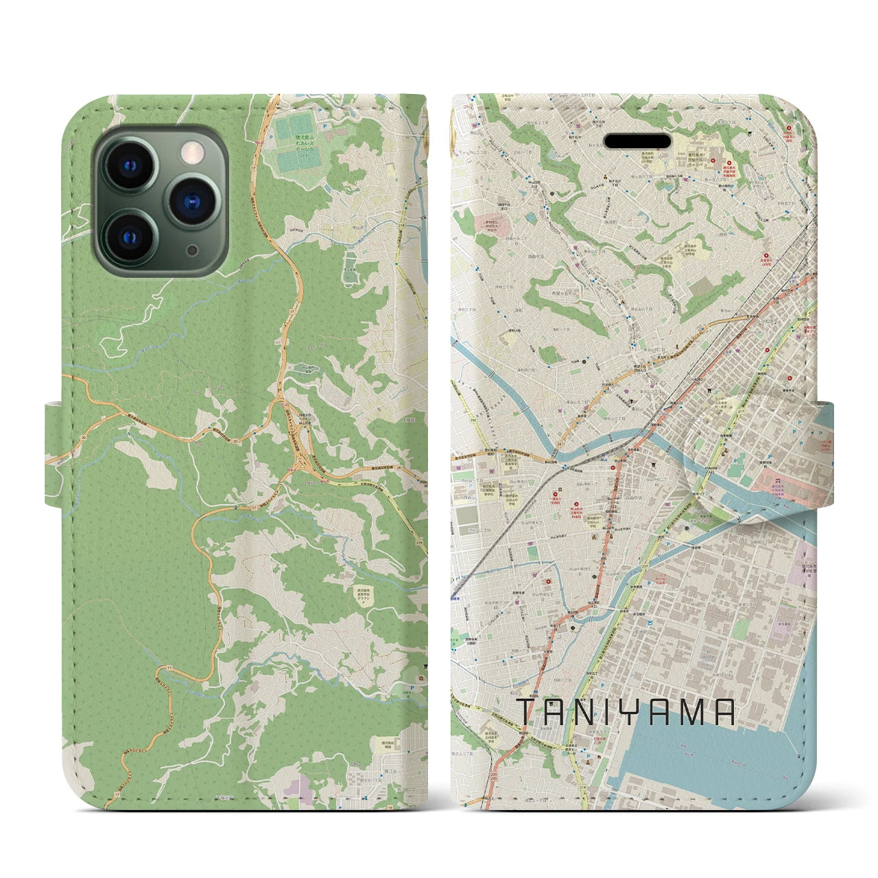 【谷山(鹿児島県)】地図柄iPhoneケース(手帳タイプ)ナチュラル・iPhone 11 Pro 用