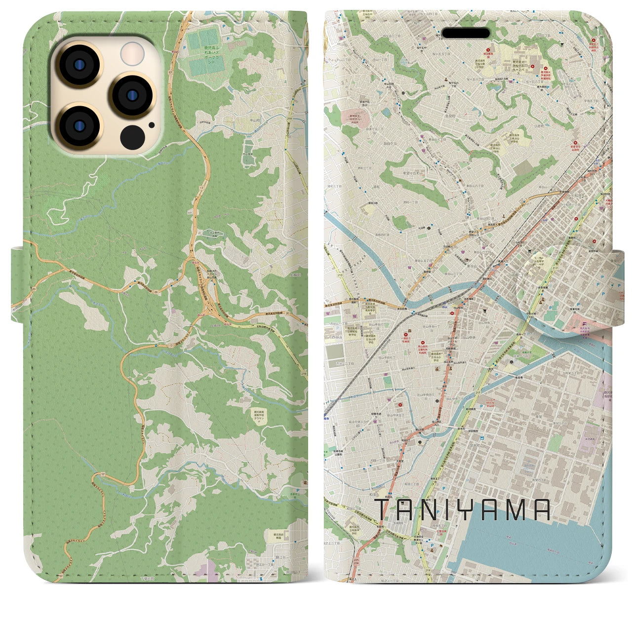 【谷山(鹿児島県)】地図柄iPhoneケース(手帳タイプ)ナチュラル・iPhone 12 Pro Max 用