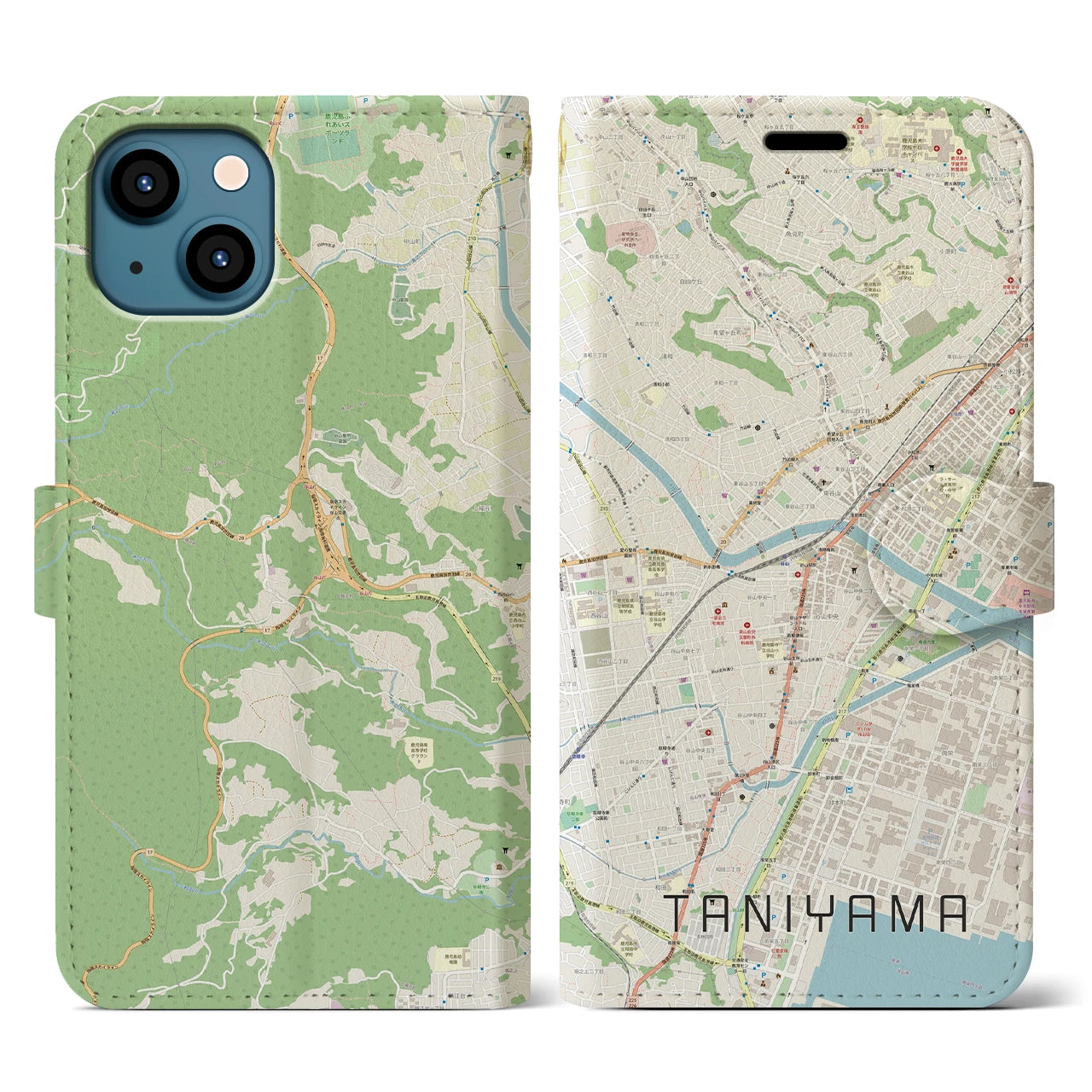 【谷山(鹿児島県)】地図柄iPhoneケース(手帳タイプ)ナチュラル・iPhone 13 用