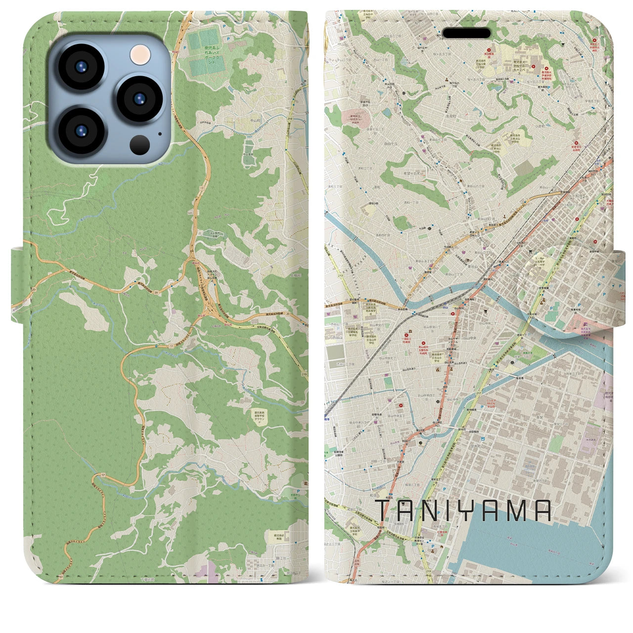 【谷山(鹿児島県)】地図柄iPhoneケース(手帳タイプ)ナチュラル・iPhone 13 Pro Max 用