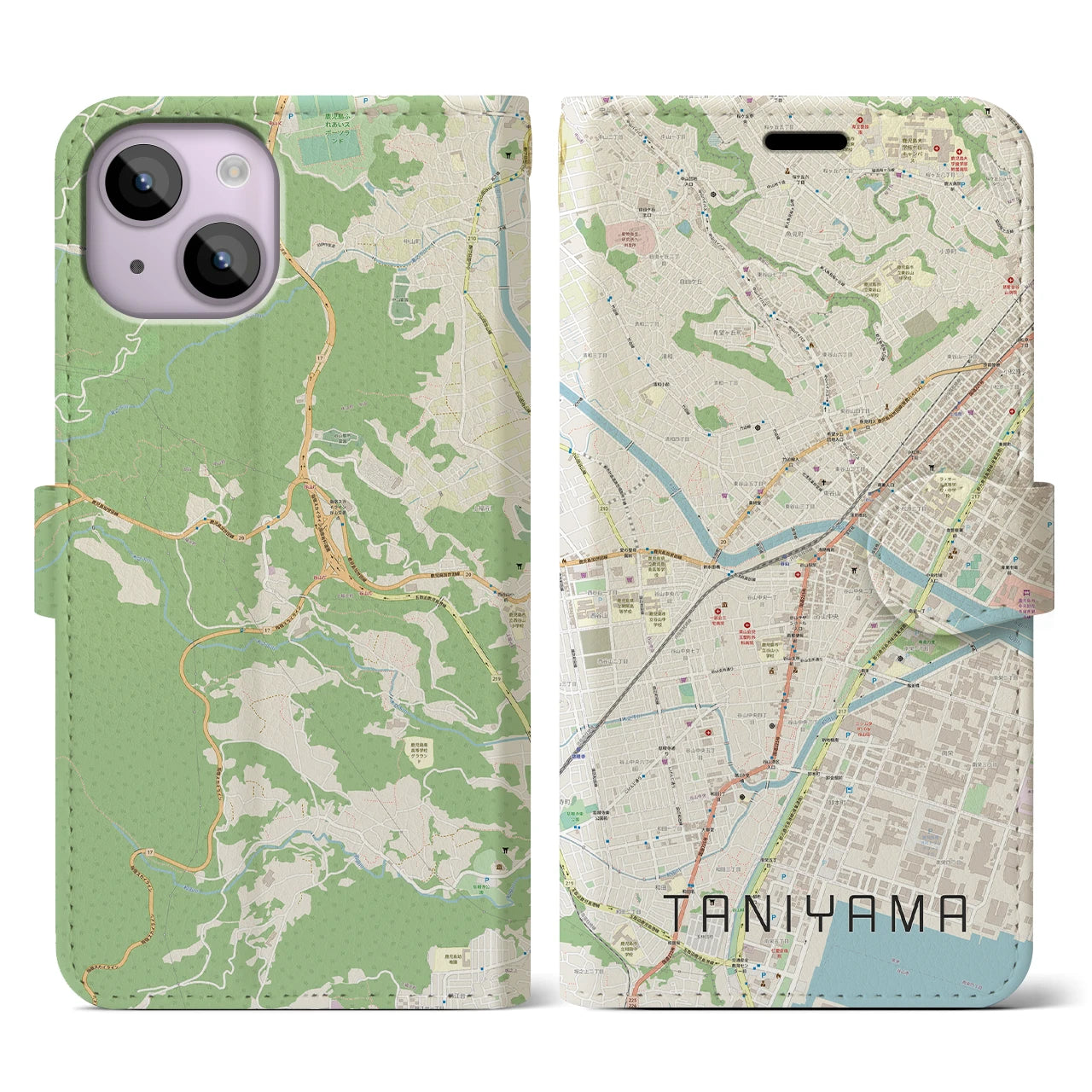 【谷山(鹿児島県)】地図柄iPhoneケース(手帳タイプ)ナチュラル・iPhone 14 用