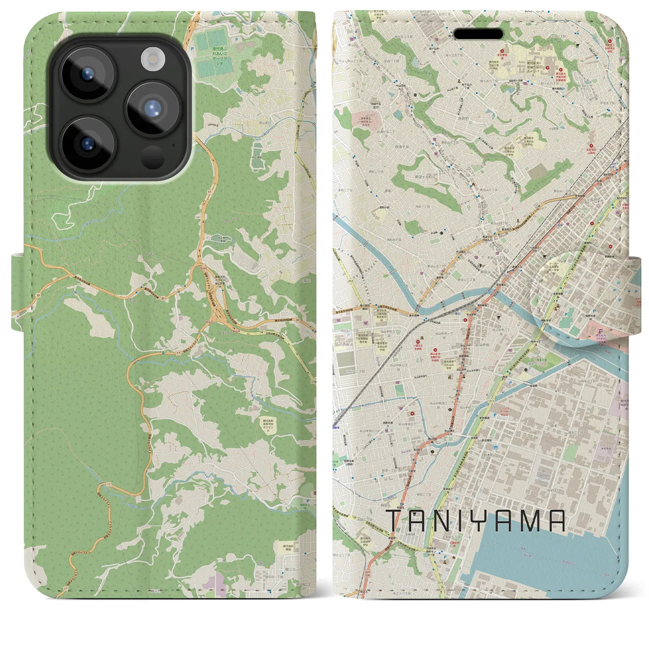 【谷山(鹿児島県)】地図柄iPhoneケース(手帳タイプ)ナチュラル・iPhone 15 Pro Max 用