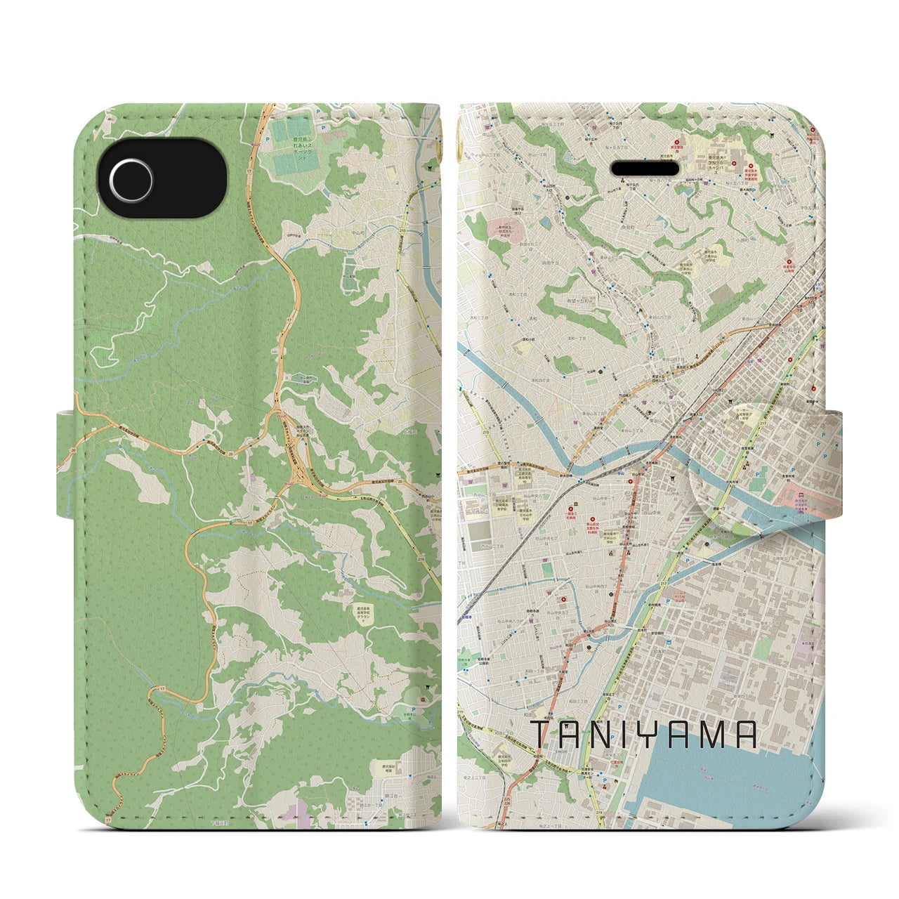 【谷山(鹿児島県)】地図柄iPhoneケース(手帳タイプ)ナチュラル・iPhone SE(第3 / 第2世代) / 8 / 7 / 6s / 6 用