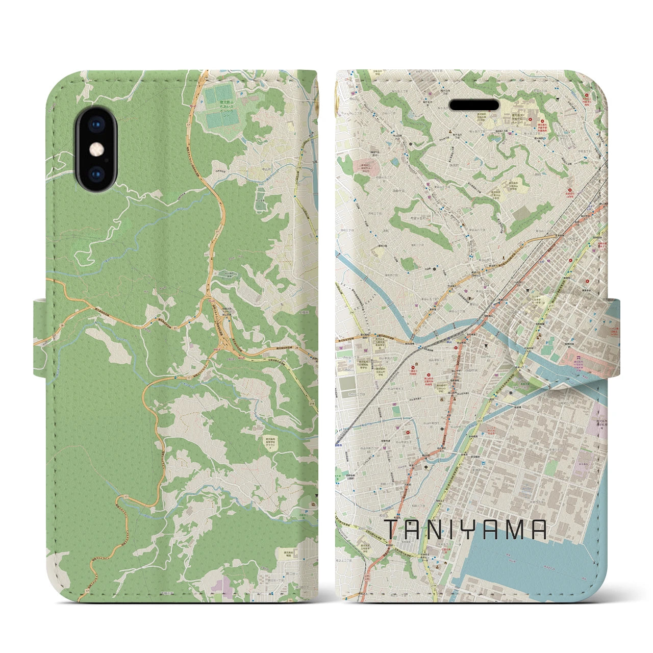 【谷山(鹿児島県)】地図柄iPhoneケース(手帳タイプ)ナチュラル・iPhone XS / X 用