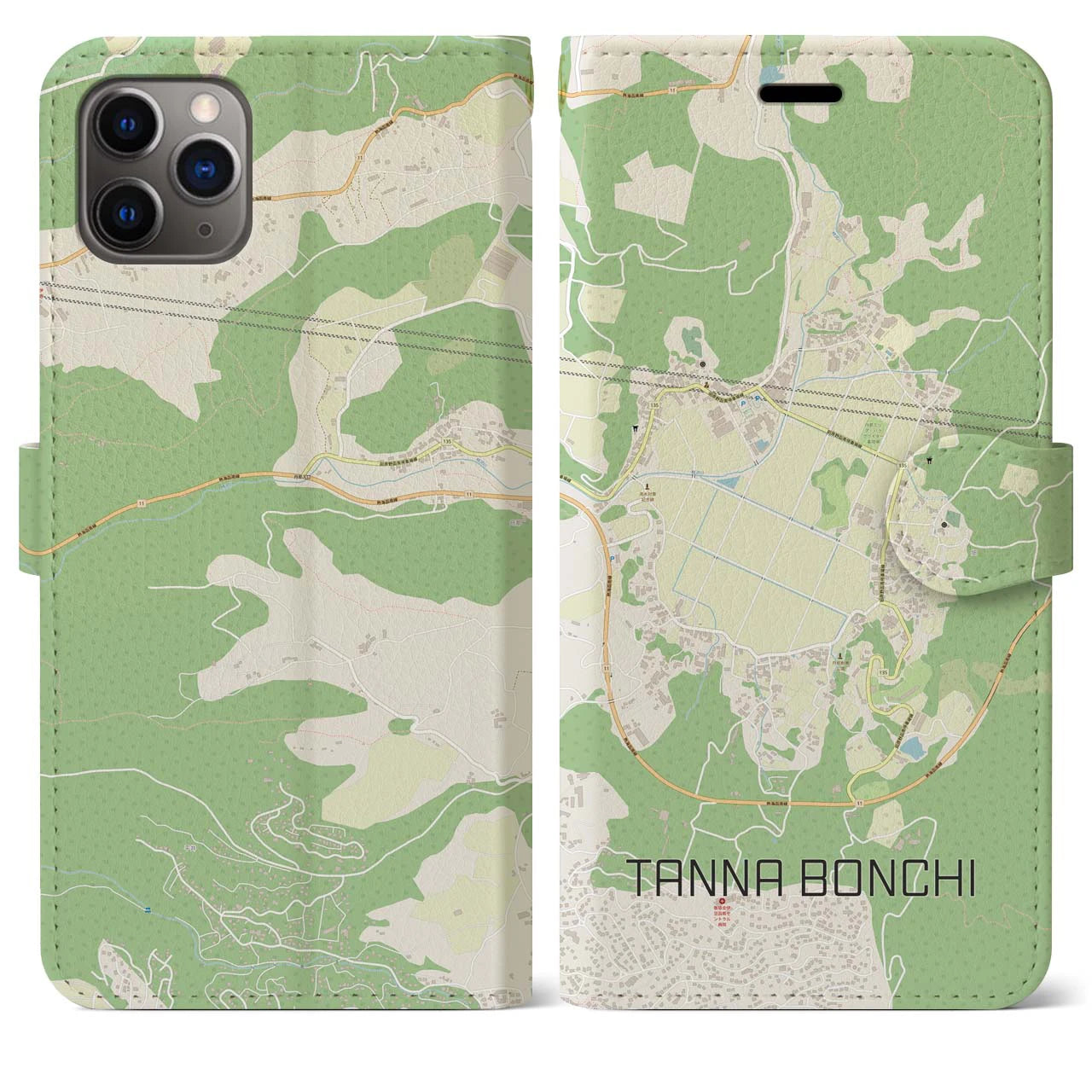 【丹那盆地(静岡県)】地図柄iPhoneケース(手帳タイプ)ナチュラル・iPhone 12 / 12 Pro 用
