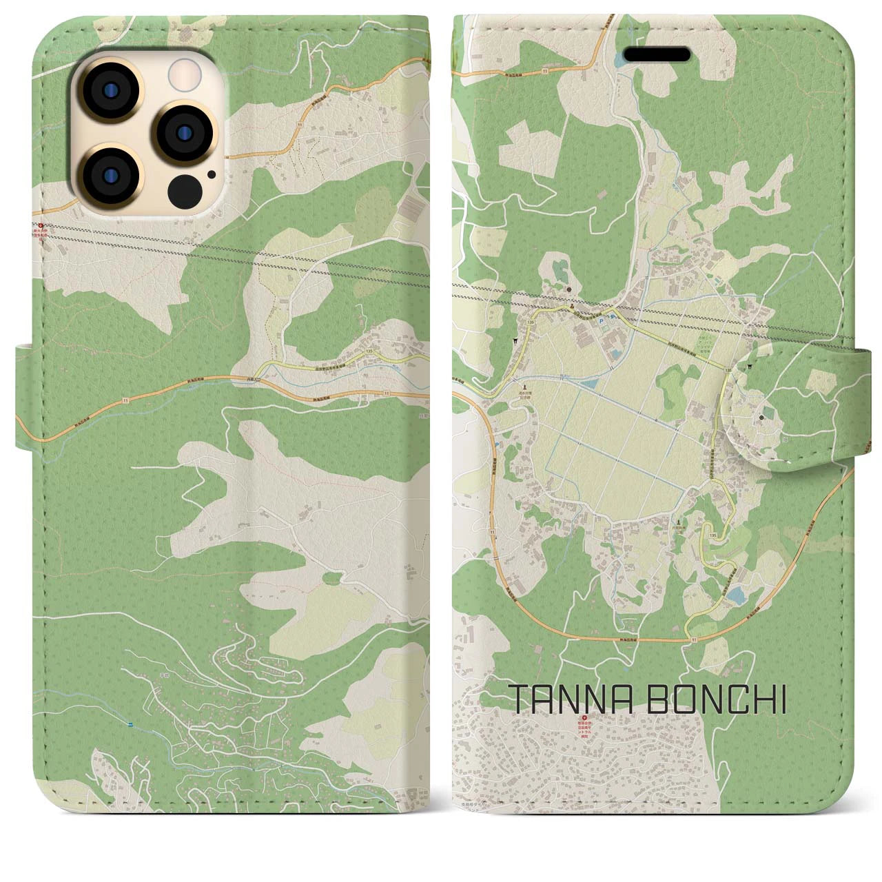 【丹那盆地(静岡県)】地図柄iPhoneケース(手帳タイプ)ナチュラル・iPhone 13 mini 用