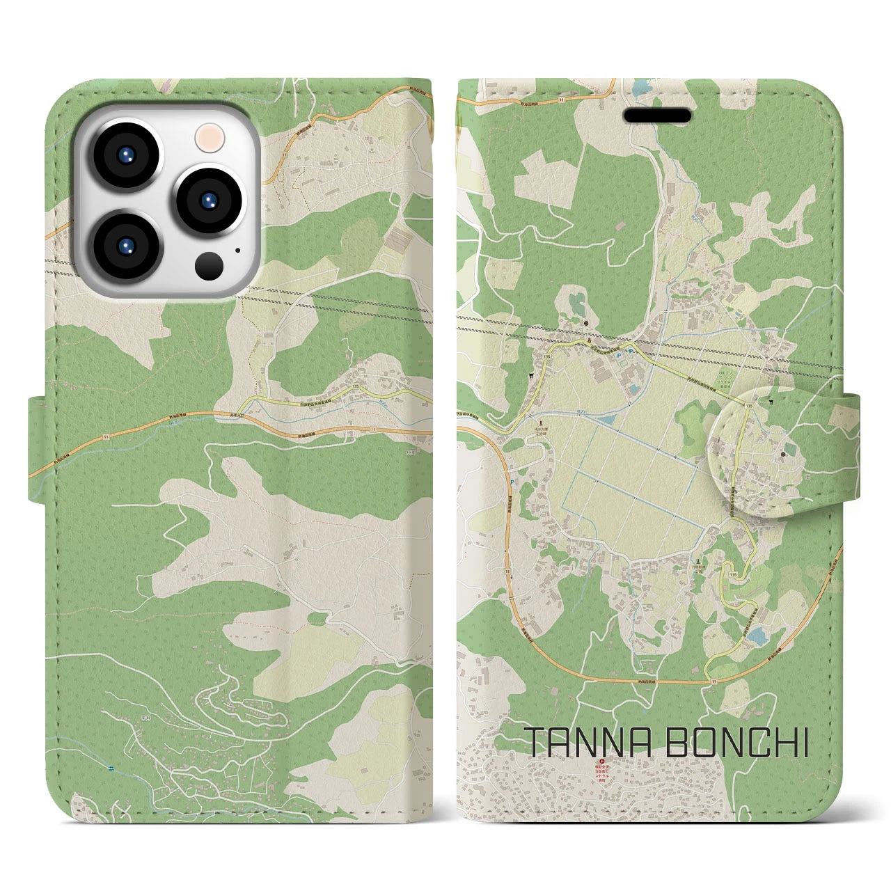 【丹那盆地(静岡県)】地図柄iPhoneケース(手帳タイプ)モノトーン・iPhone 13 Pro Max 用