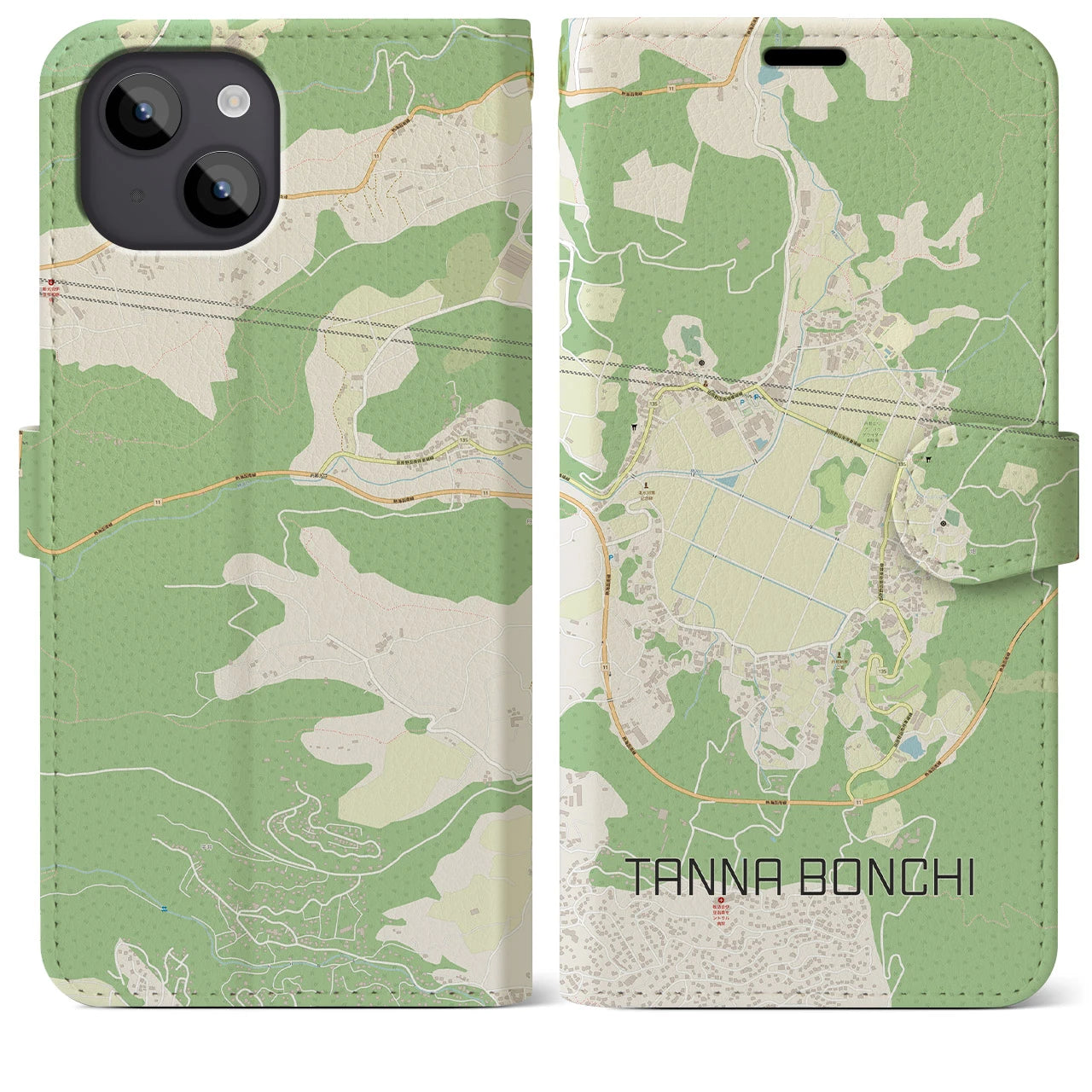 【丹那盆地(静岡県)】地図柄iPhoneケース(手帳タイプ)モノトーン・iPhone 14 Pro 用