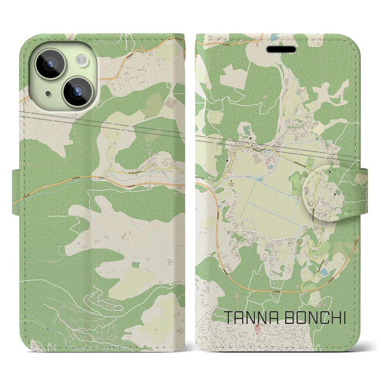 【丹那盆地(静岡県)】地図柄iPhoneケース(手帳タイプ)ナチュラル・iPhone 15 用