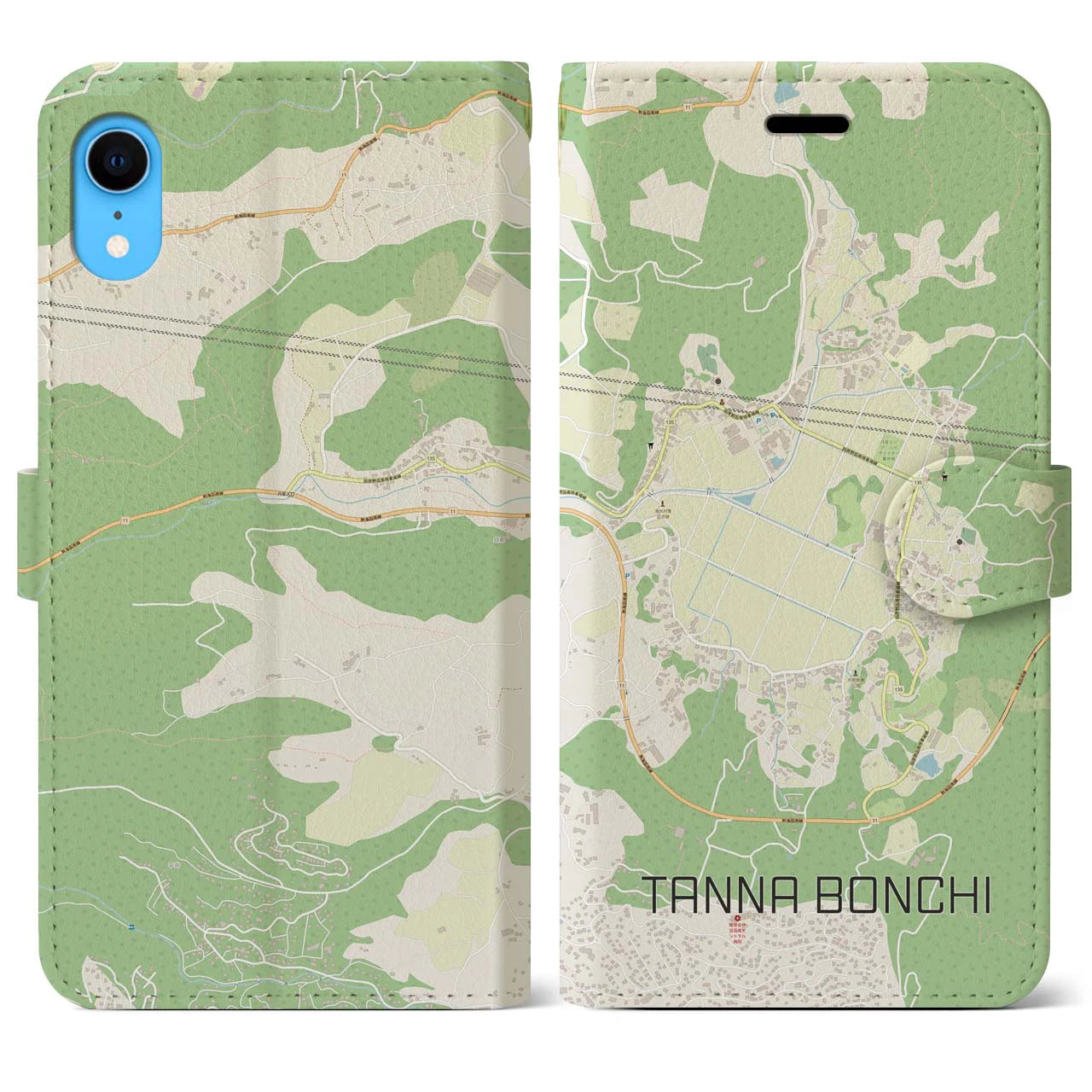 【丹那盆地(静岡県)】地図柄iPhoneケース(手帳タイプ)ナチュラル・iPhone XS / X 用