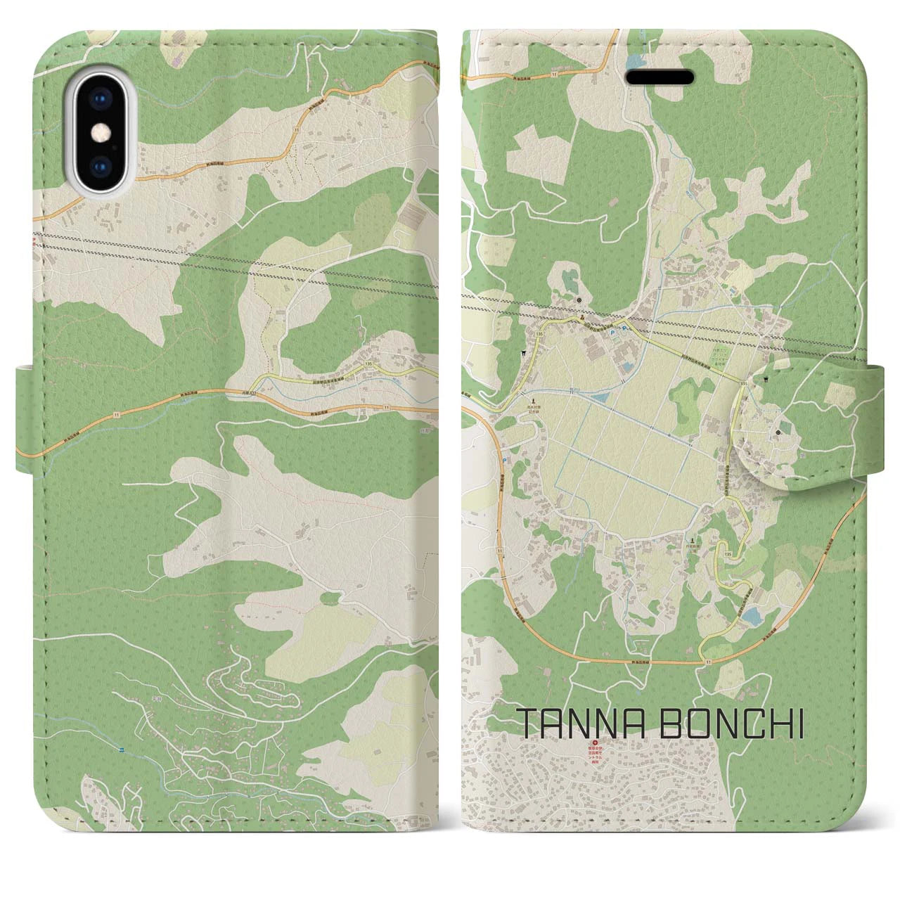 【丹那盆地(静岡県)】地図柄iPhoneケース(手帳タイプ)ナチュラル・iPhone 11 用