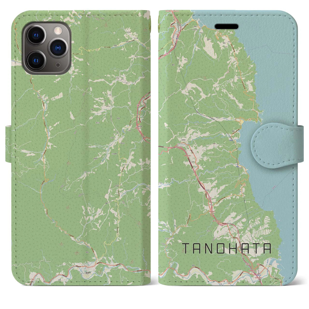 【田野畑(岩手県)】地図柄iPhoneケース(手帳タイプ)ナチュラル・iPhone 11 Pro Max 用