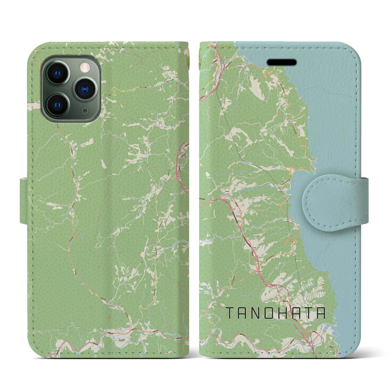 【田野畑(岩手県)】地図柄iPhoneケース(手帳タイプ)ナチュラル・iPhone 11 Pro 用