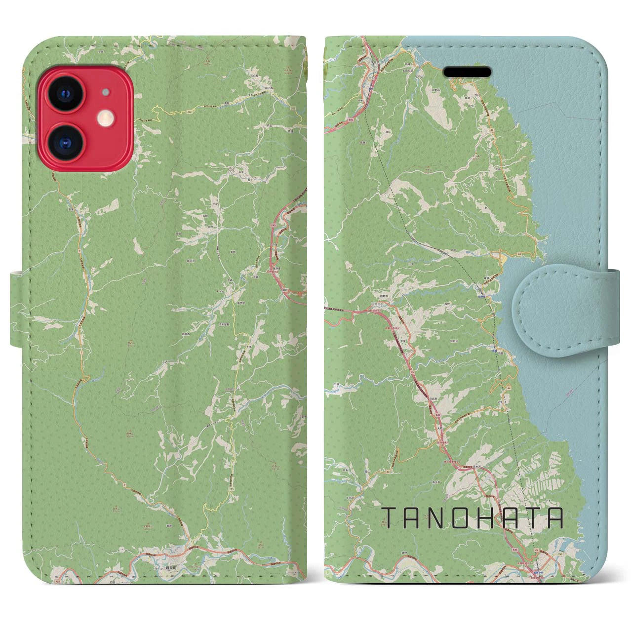 【田野畑(岩手県)】地図柄iPhoneケース(手帳タイプ)ナチュラル・iPhone 11 用