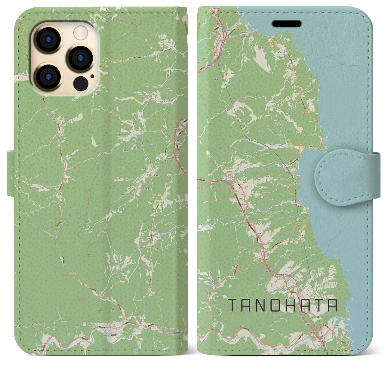 【田野畑(岩手県)】地図柄iPhoneケース(手帳タイプ)ナチュラル・iPhone 12 Pro Max 用