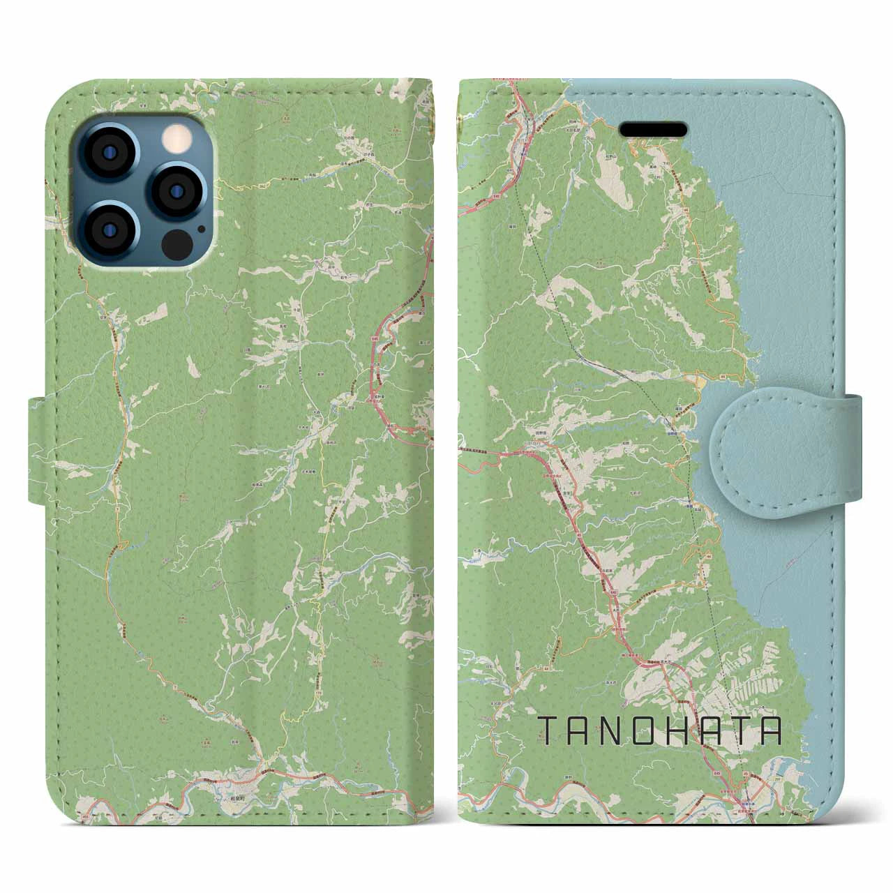 【田野畑(岩手県)】地図柄iPhoneケース(手帳タイプ)ナチュラル・iPhone 12 / 12 Pro 用