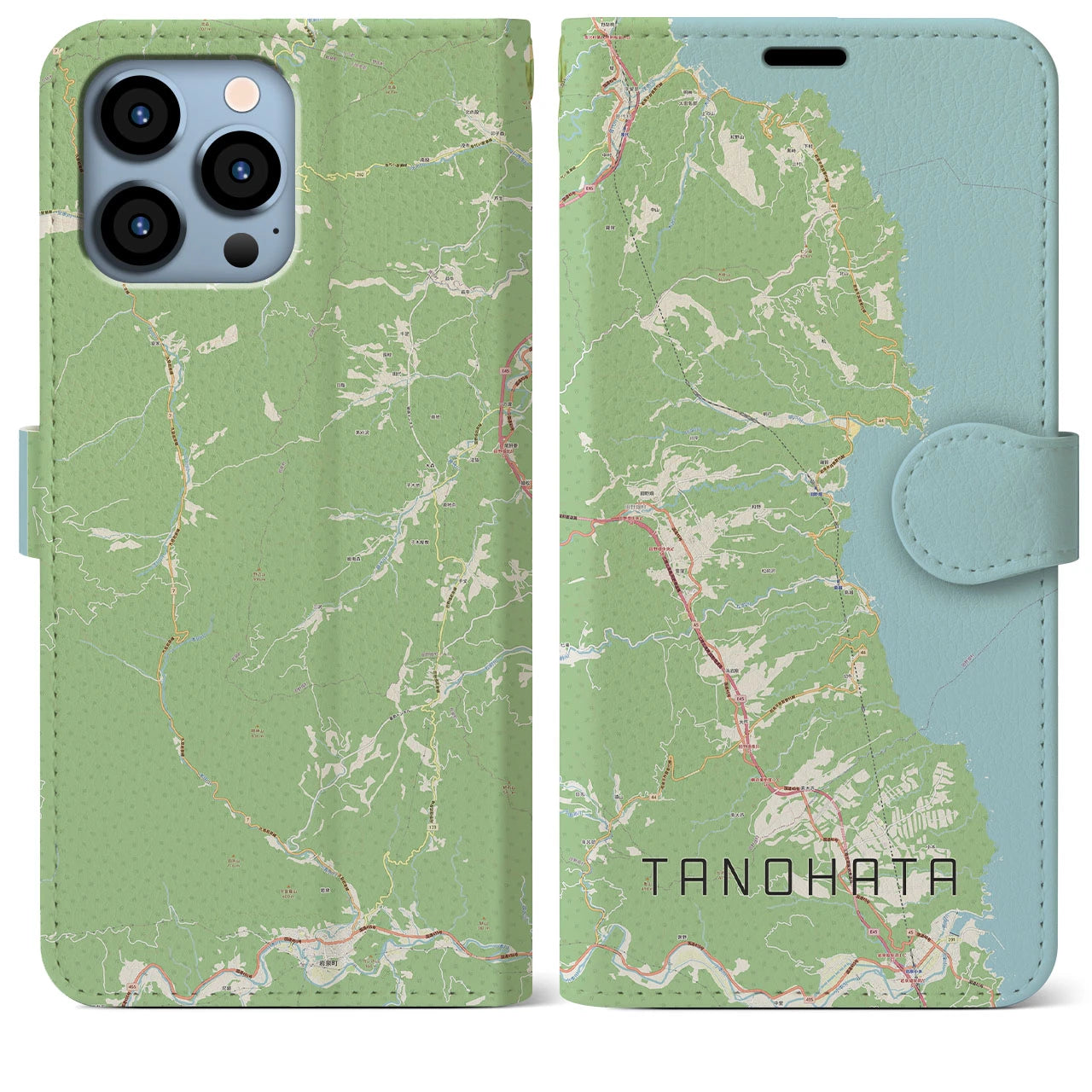 【田野畑(岩手県)】地図柄iPhoneケース(手帳タイプ)ナチュラル・iPhone 13 Pro Max 用