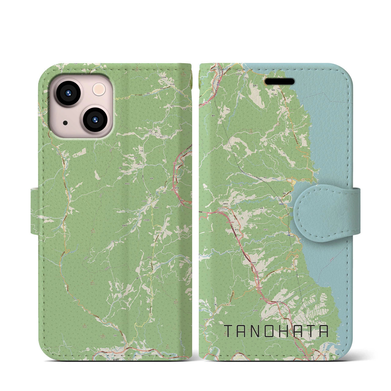 【田野畑(岩手県)】地図柄iPhoneケース(手帳タイプ)ナチュラル・iPhone 13 mini 用