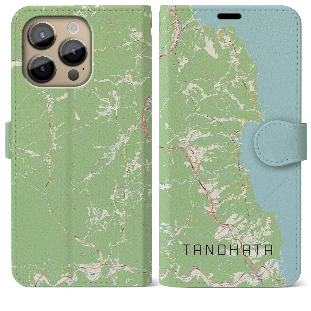 【田野畑(岩手県)】地図柄iPhoneケース(手帳タイプ)ナチュラル・iPhone 14 Pro Max 用