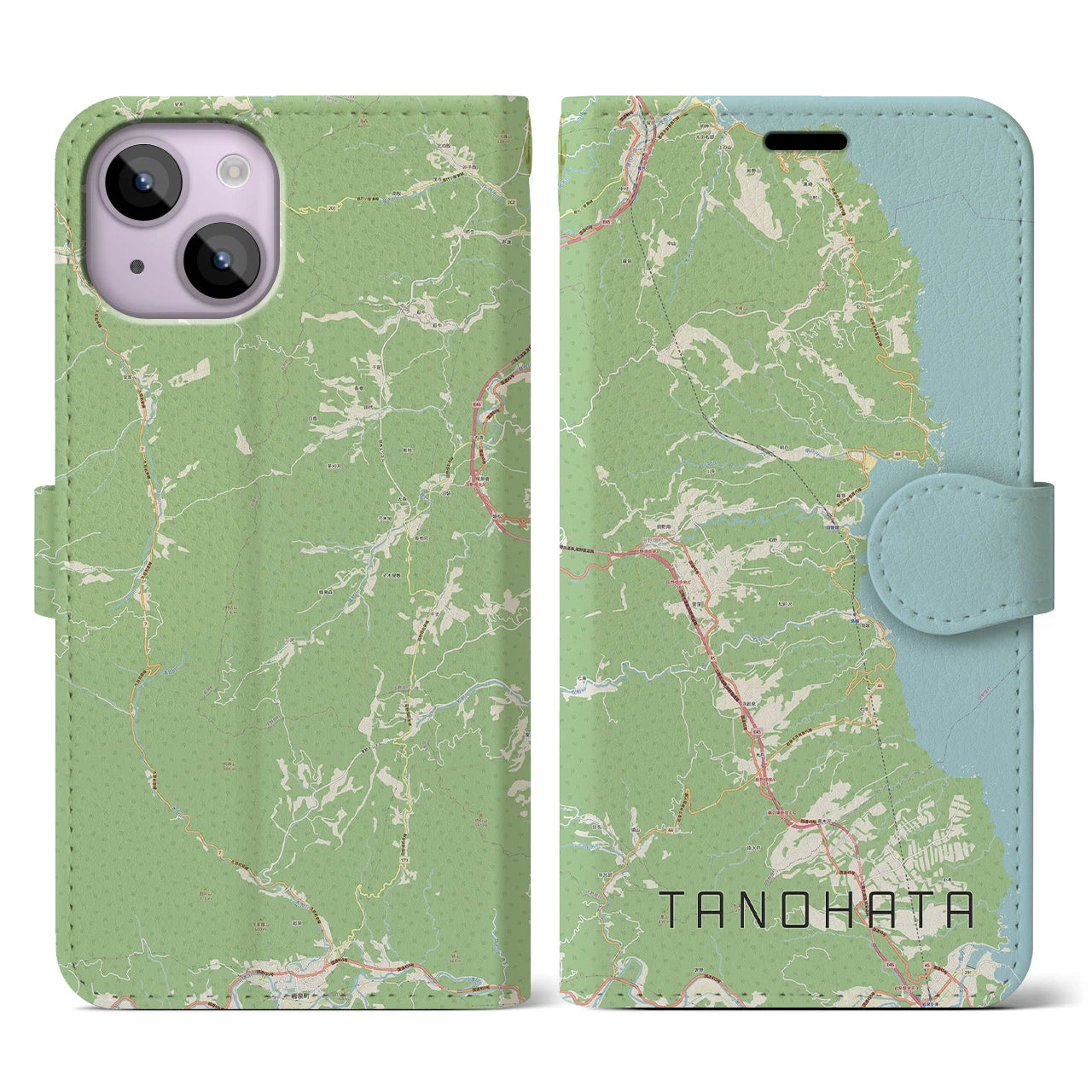 【田野畑(岩手県)】地図柄iPhoneケース(手帳タイプ)ナチュラル・iPhone 14 用