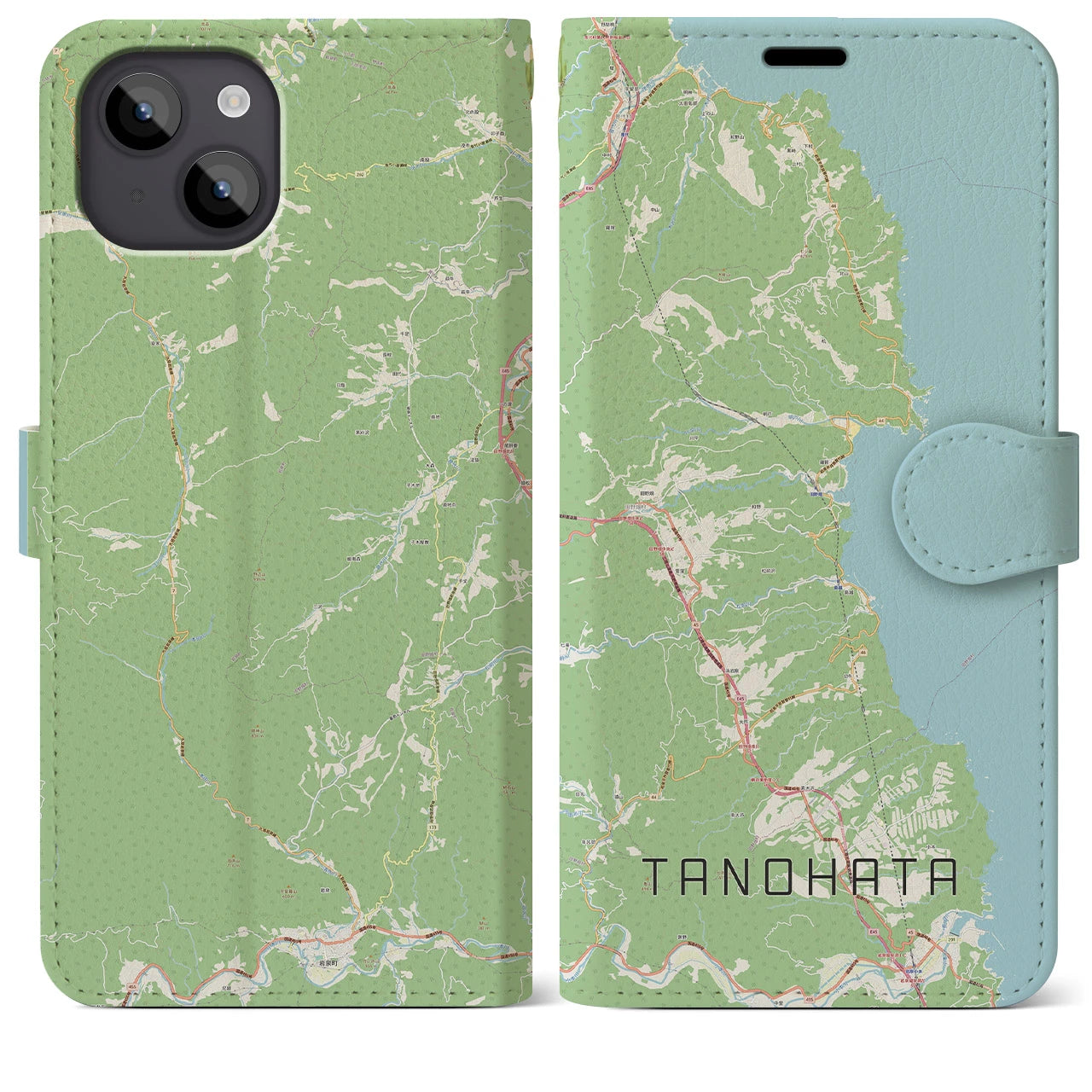 【田野畑(岩手県)】地図柄iPhoneケース(手帳タイプ)ナチュラル・iPhone 14 Plus 用