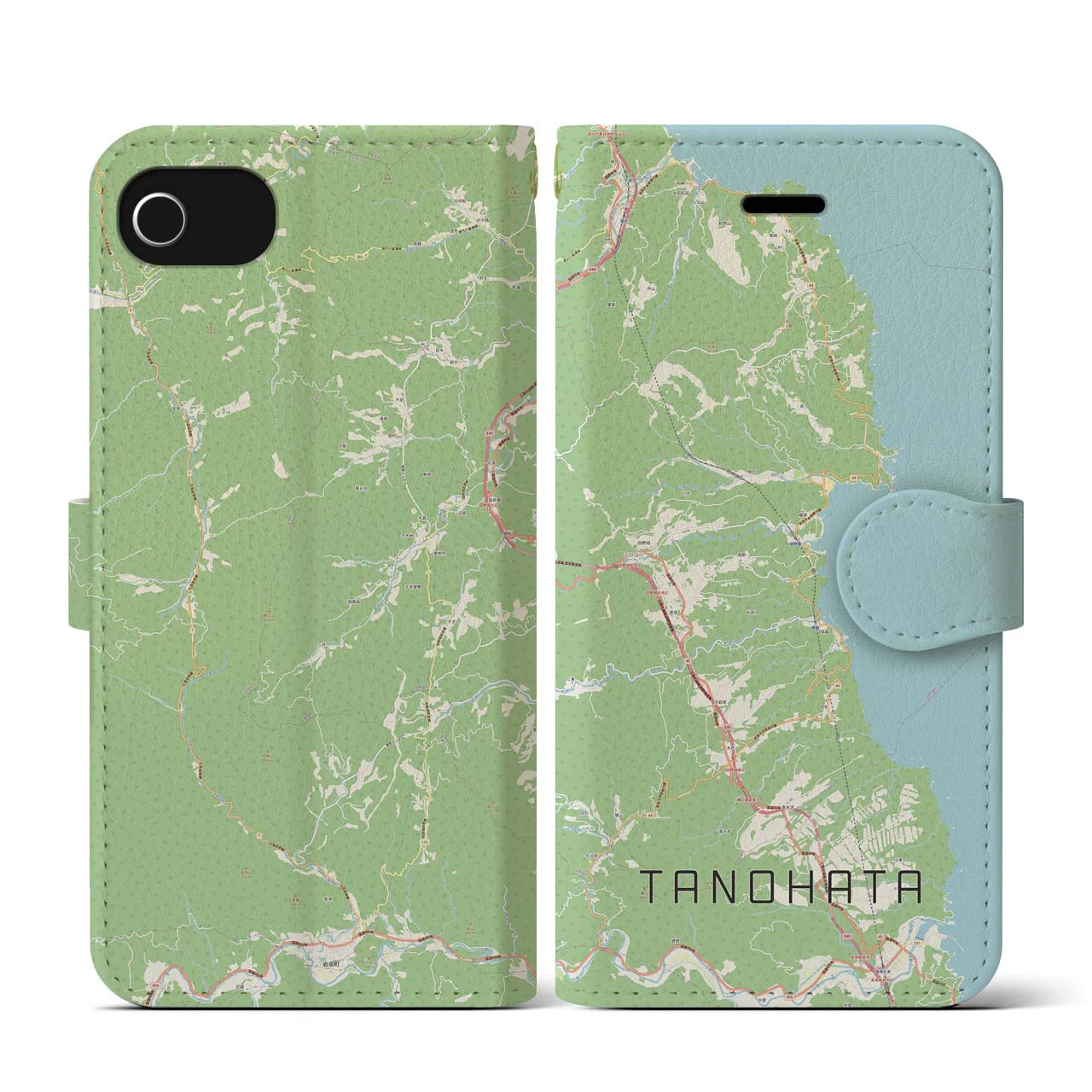 【田野畑(岩手県)】地図柄iPhoneケース(手帳タイプ)ナチュラル・iPhone SE(第3 / 第2世代) / 8 / 7 / 6s / 6 用