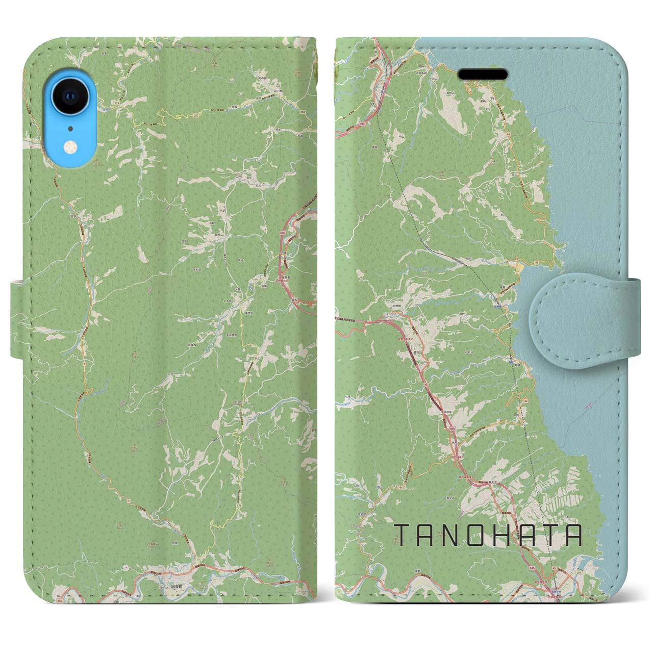 【田野畑(岩手県)】地図柄iPhoneケース(手帳タイプ)ナチュラル・iPhone XR 用