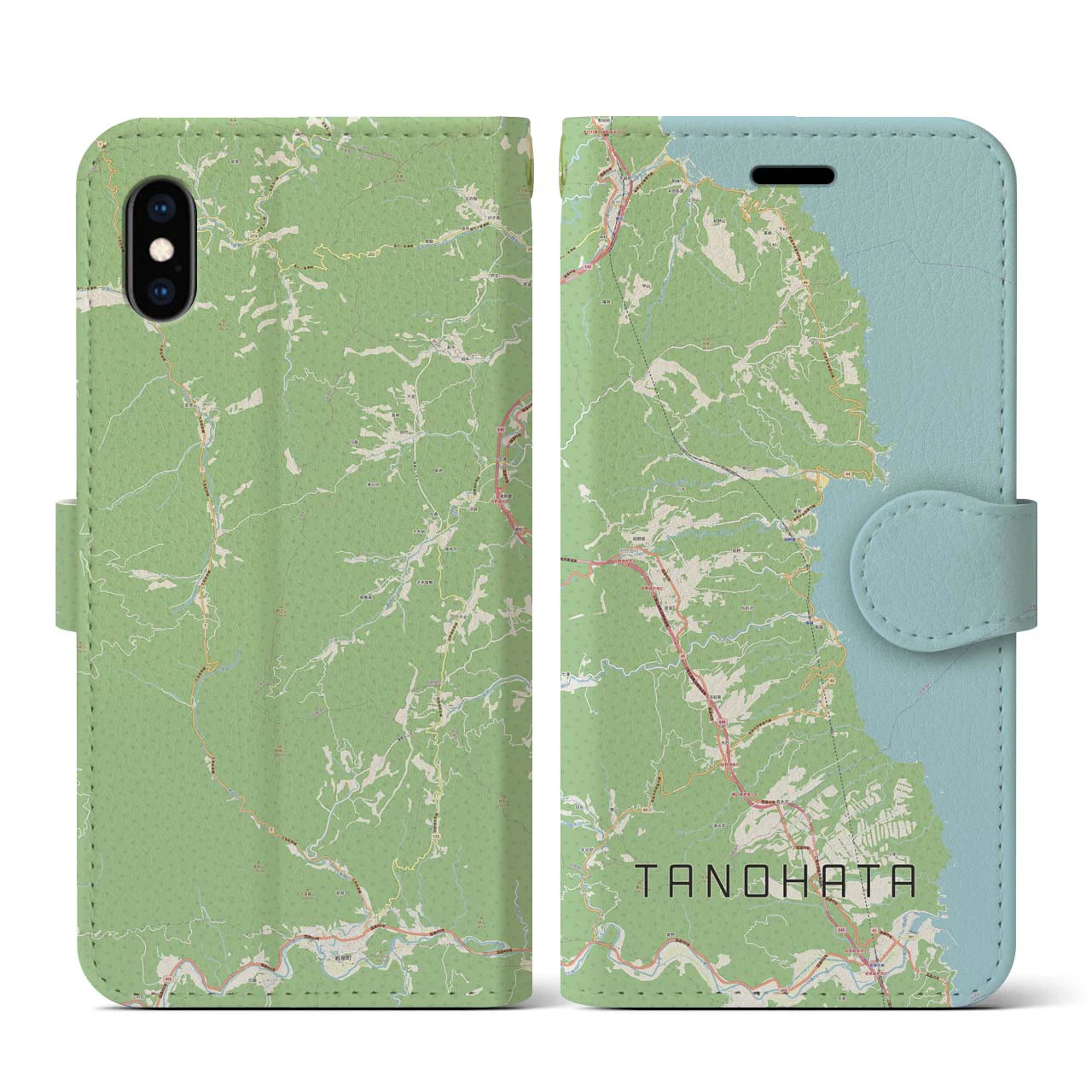 【田野畑(岩手県)】地図柄iPhoneケース(手帳タイプ)ナチュラル・iPhone XS / X 用