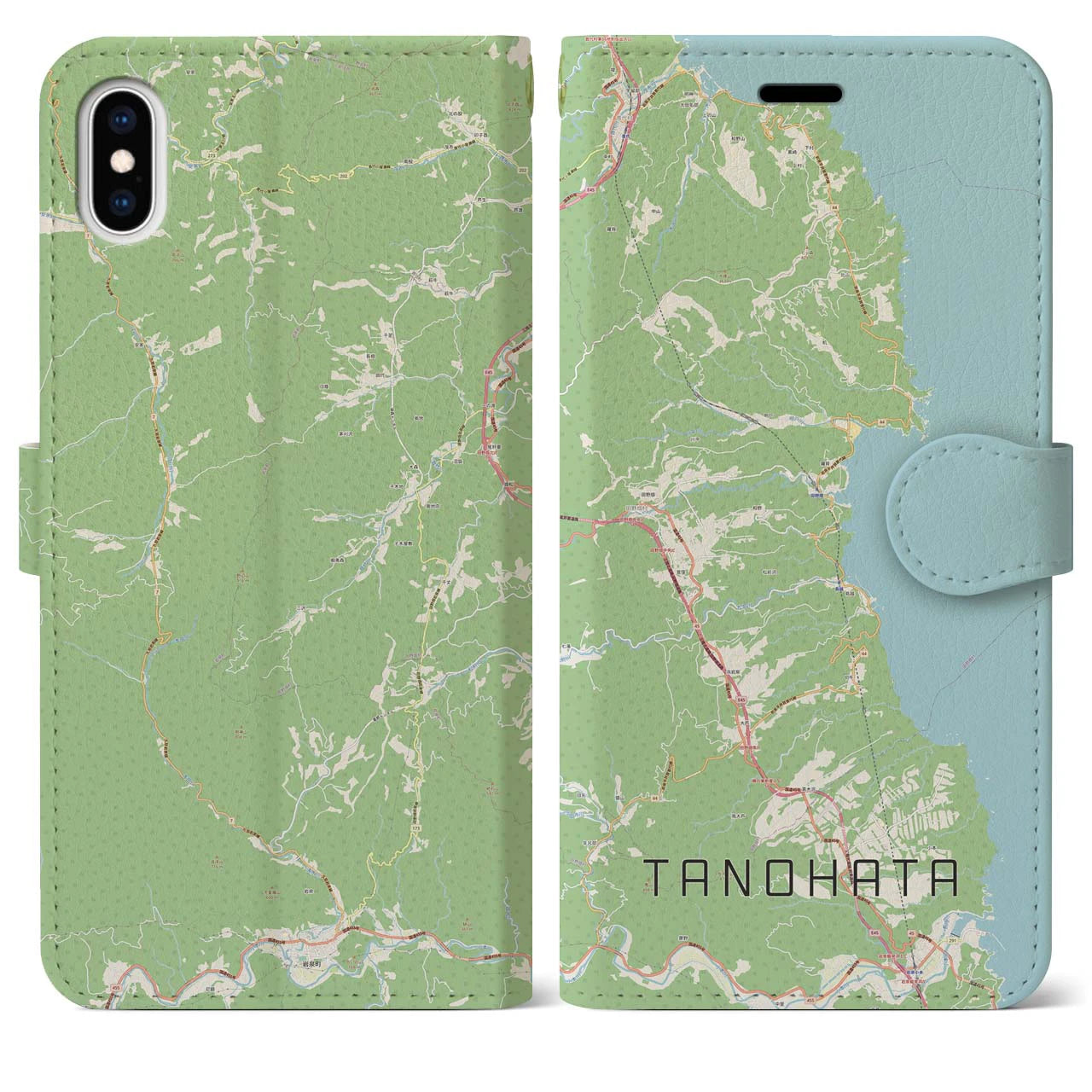 【田野畑(岩手県)】地図柄iPhoneケース(手帳タイプ)ナチュラル・iPhone XS Max 用