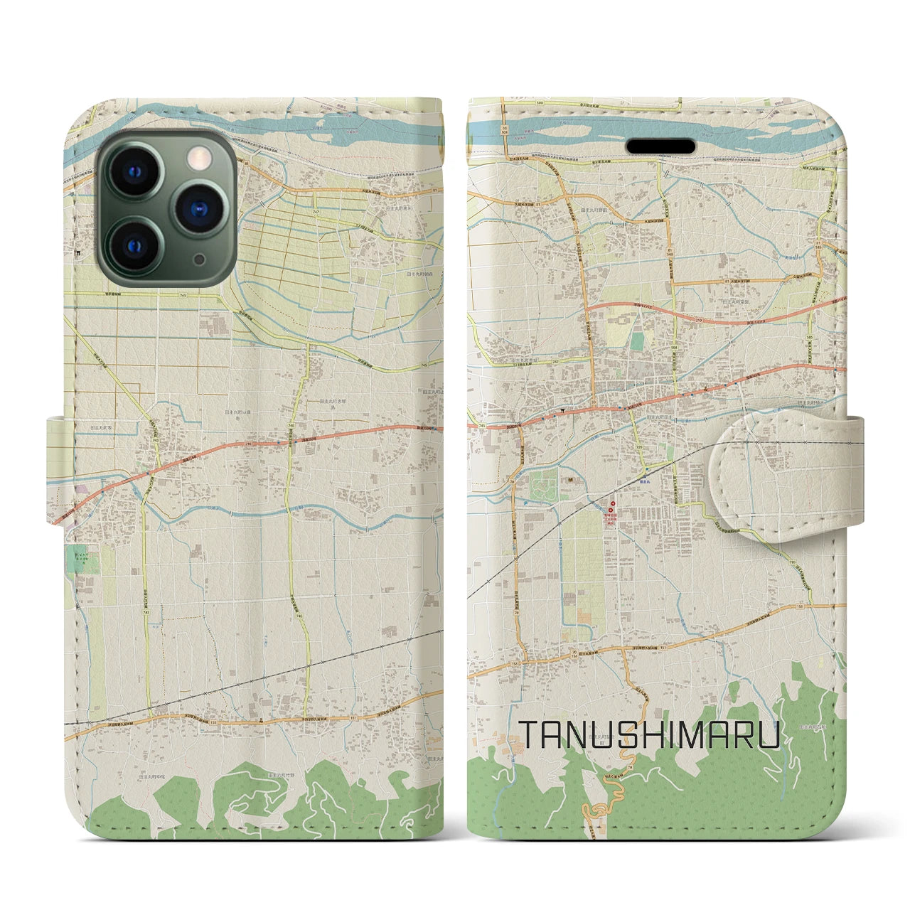 【田主丸(福岡県)】地図柄iPhoneケース(手帳タイプ)ナチュラル・iPhone 11 Pro 用
